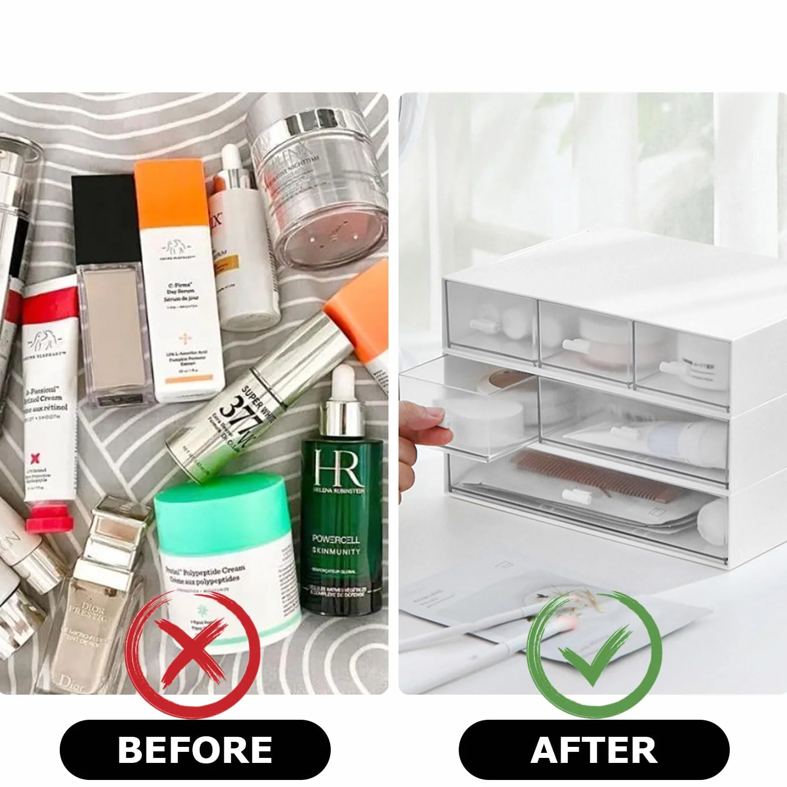 Organiseur de bureau empilable 9 tiroirs 4 niveaux rangement plastique blanc maquillage bijoux fournitures stylos