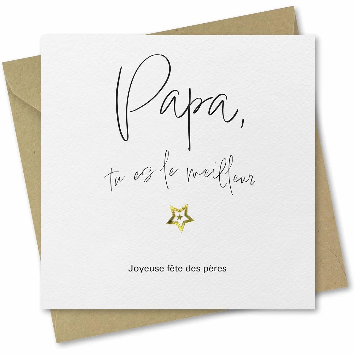 Carte Fête des Pères pour Papa, Tu es le Meilleur, Carte de Vœux avec Étoile Dorée en Feuille d’Or, 150 x 150 mm, Enveloppe Incluse