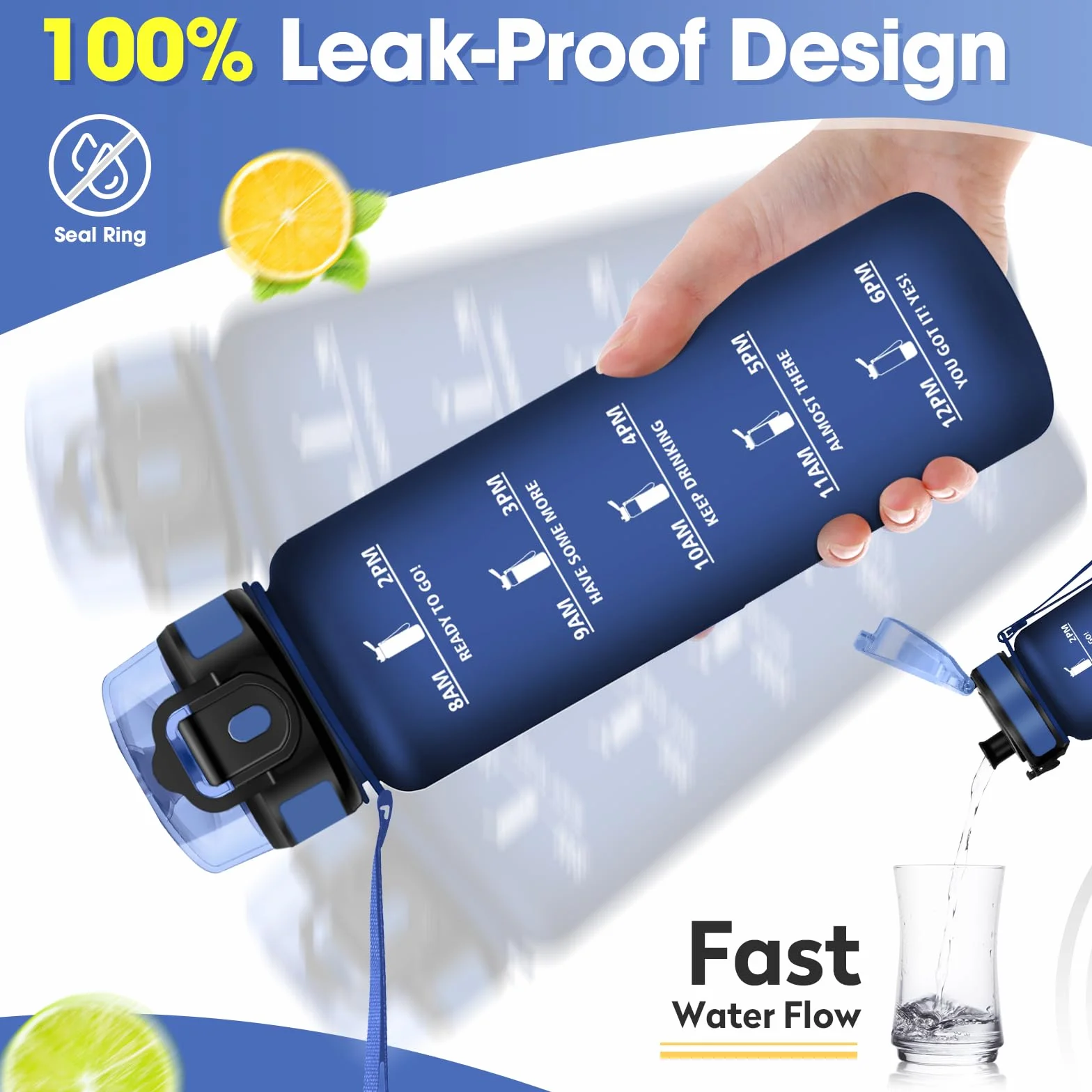 KollyKolla Gourde Enfant 500ml avec Filtre sans BPA, Bouteille d'eau Étanche Sport avec Marqueur de Temps