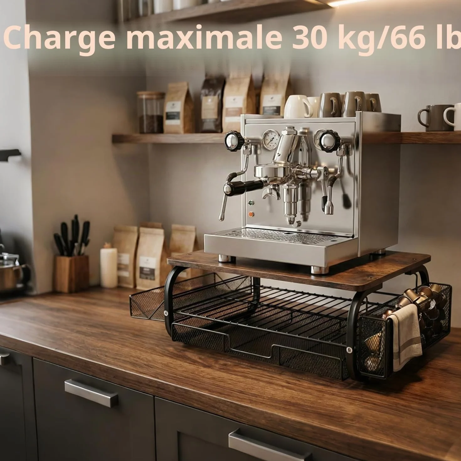 Support d'Écran Vintage 30kg/66lbs - Élévateur Ergonomique Multifonction pour Bureau avec Plateau et Attaches Câbles - Brun Rétro