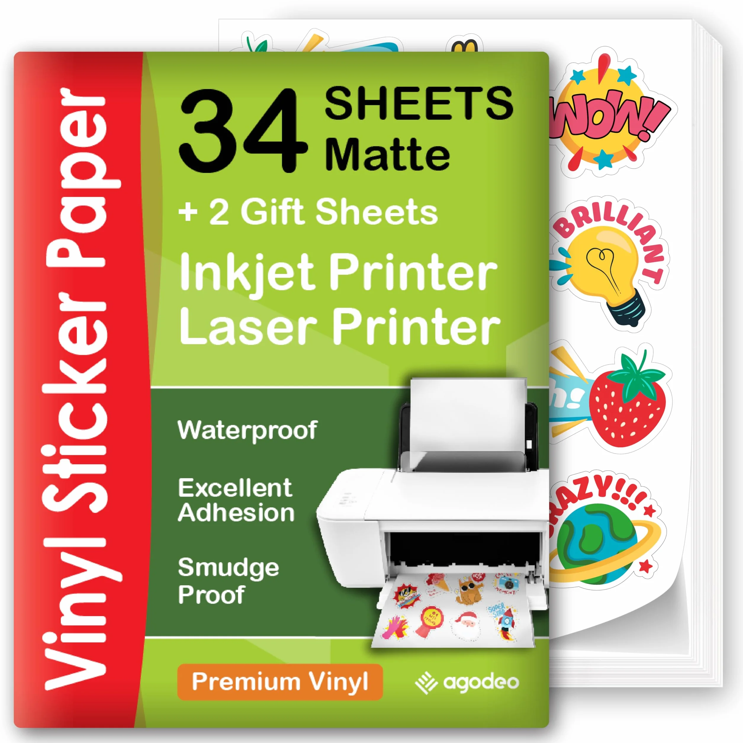Papier autocollant vinyle imprimable blanc mat résistant à l'eau Lot de 34 feuilles