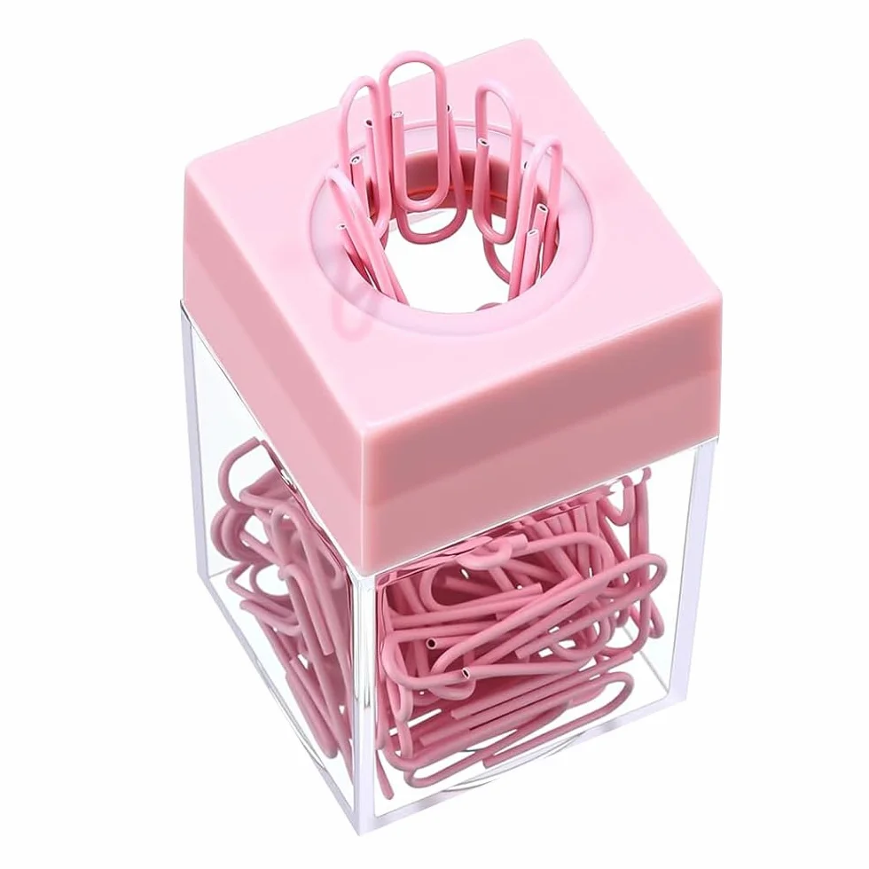 Distributeur de trombones magnétique grande capacité rose fournitures bureau