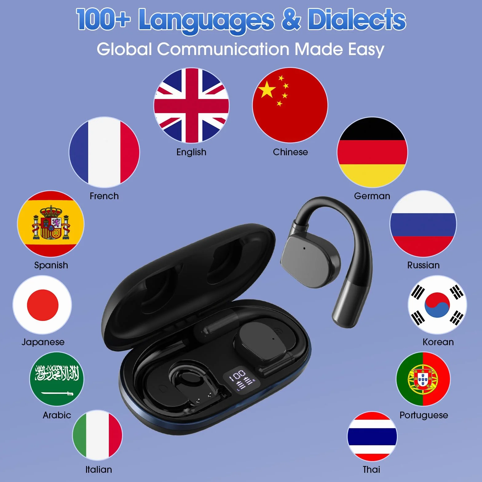 Écouteur Traducteur Instantané Open-Ear 138 Langues Bluetooth 5.4 Traduction Vocale IA Wearfit Pro Noir
