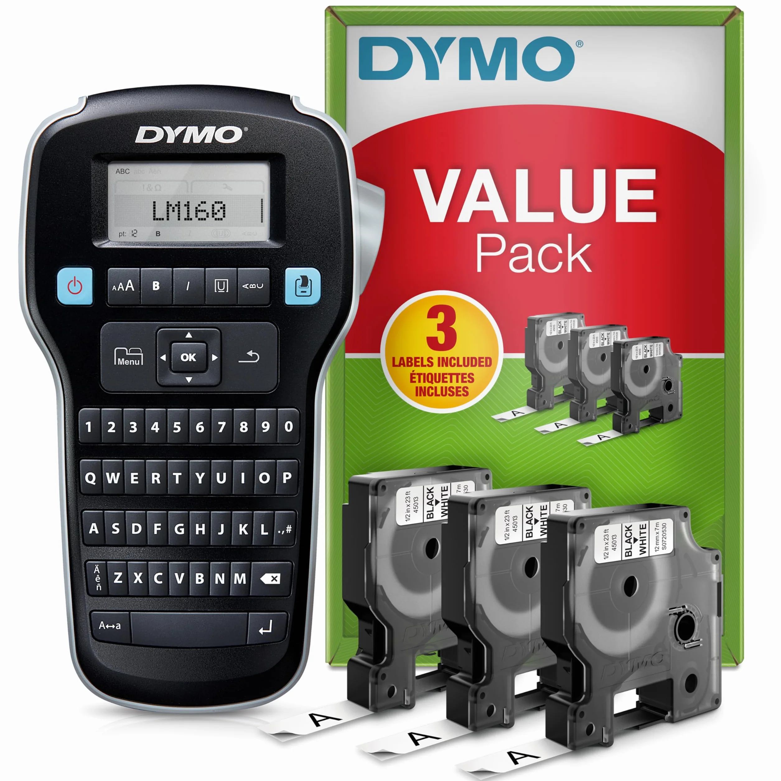 DYMO LabelManager 160 Imprimante d'étiquettes Portable avec 3 Rouleaux Ruban D1 Clavier QWERTY