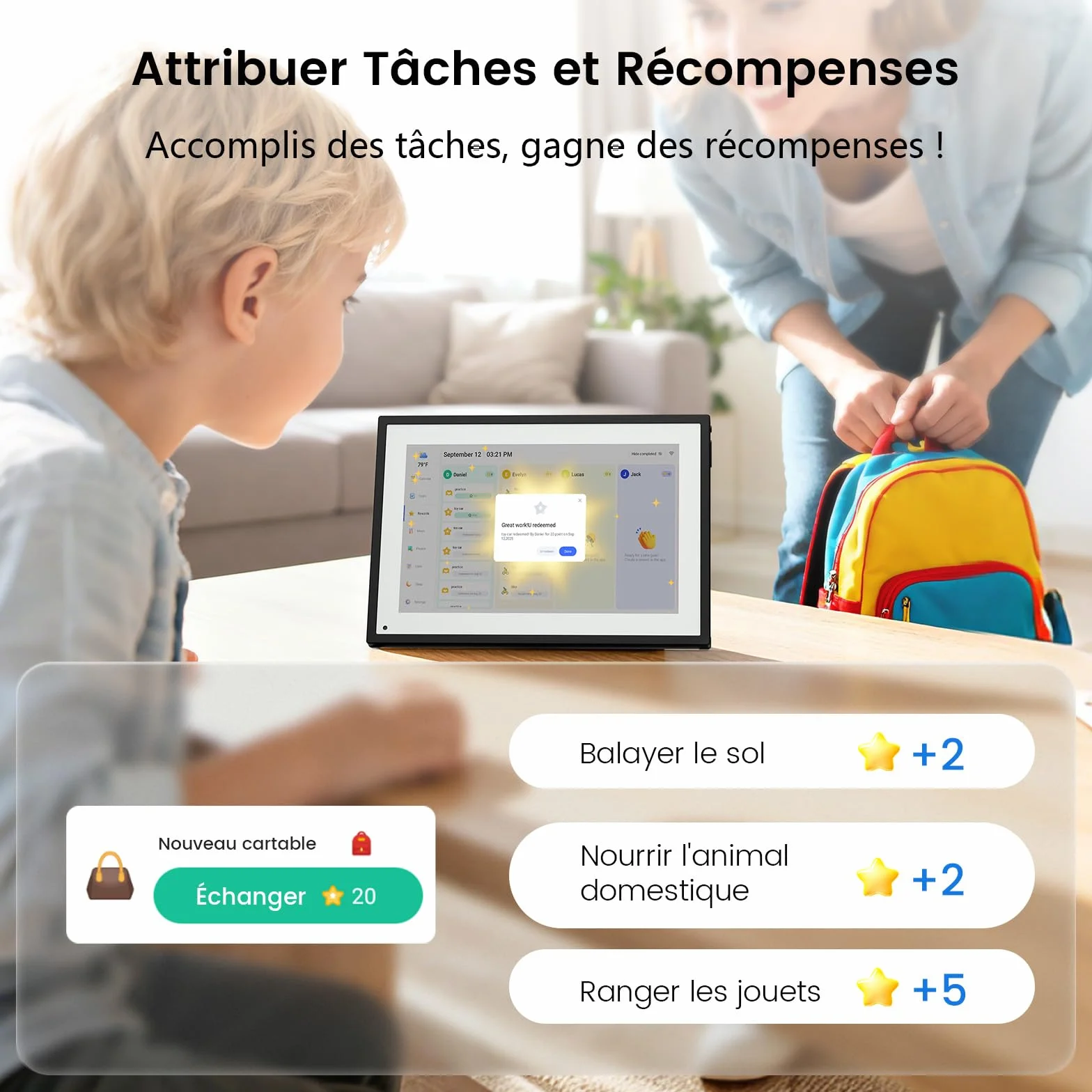 NEWYES 2026 Calendrier Numérique de Bureau 10,1" - Tableau Organisation Famille/Individuel & Cadre Numérique Wi-Fi Sync Écran Tactile Intelligent pour Semaine Enfant/Repas/Agenda/Apprentissage