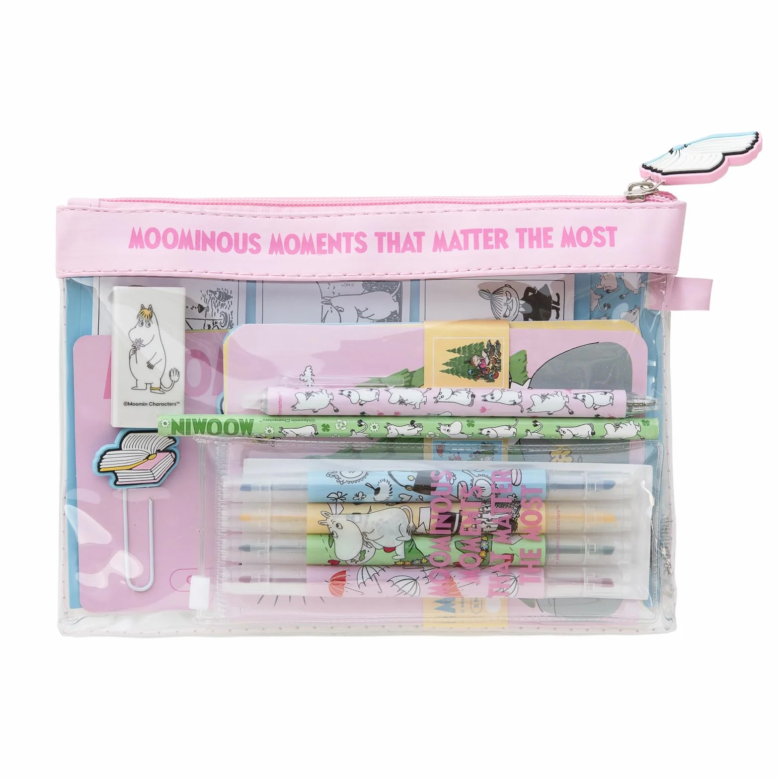 Grupo Erik Set de Papeterie Moomin Stylo Bille Crayon Papier Surligneurs Carnets A6 Stickers Kawaii