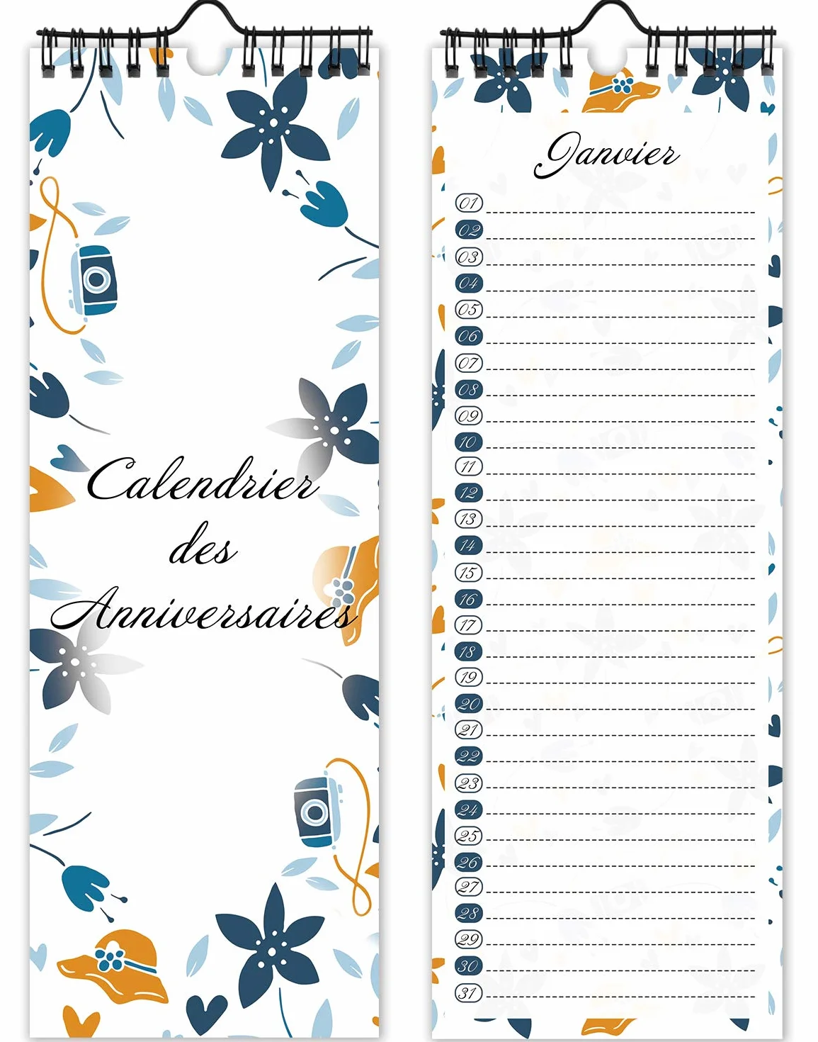 Calendrier Perpetuel Anniversaire Mural Francais Bleu