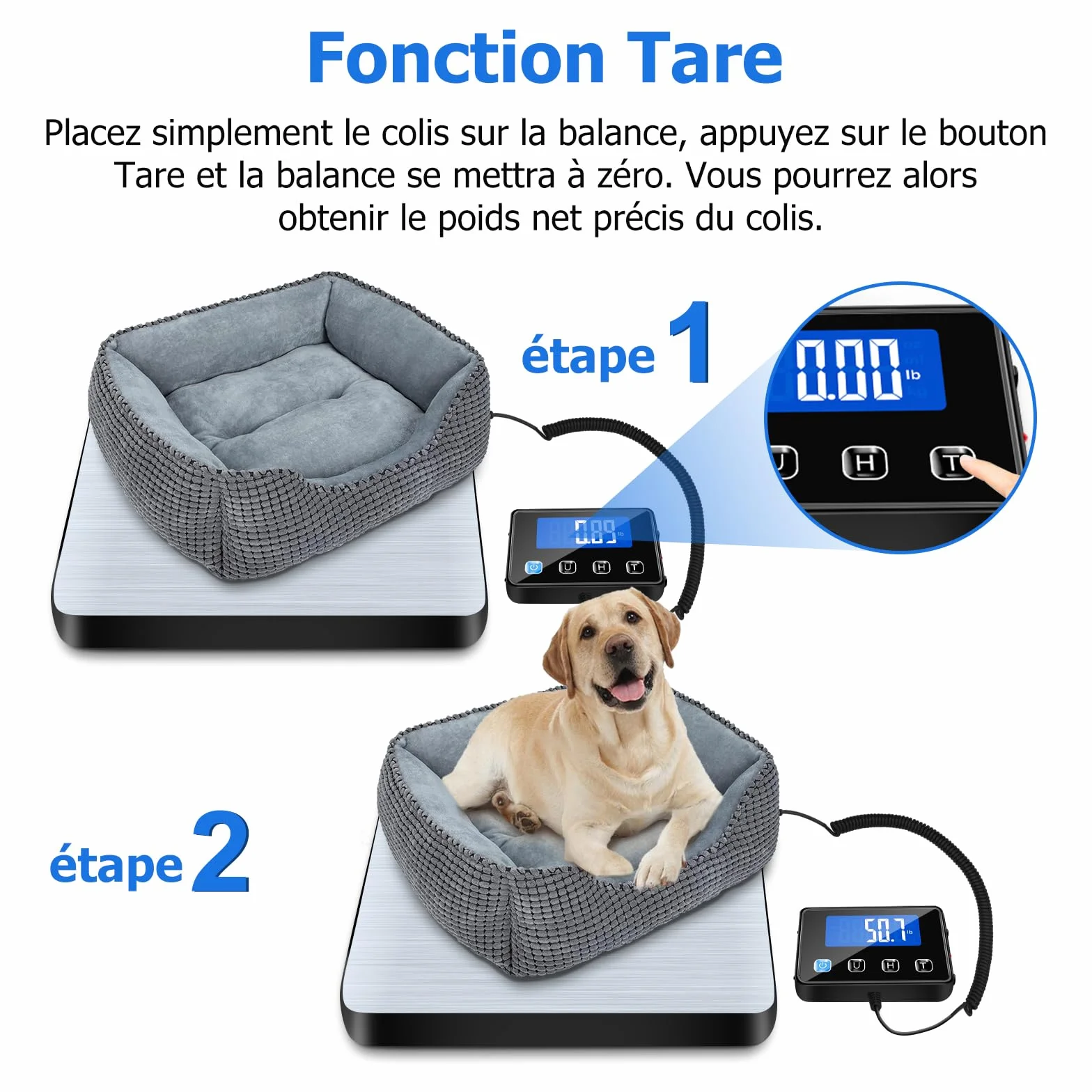 Balance Colis Numérique 200kg/10g avec Fonction Hold/Tare, Écran LCD Externe, Professionnelle