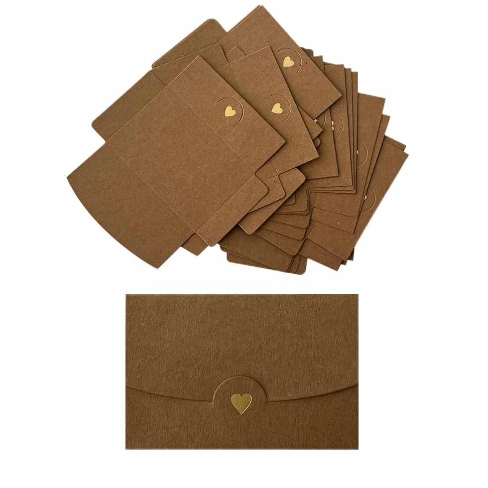 Enveloppe Kraft 40 PCS Petite Enveloppe Mariage Avec Boucle Cœur Invitations Cartes-Cadeaux DIY Noël Saint-Valentin
