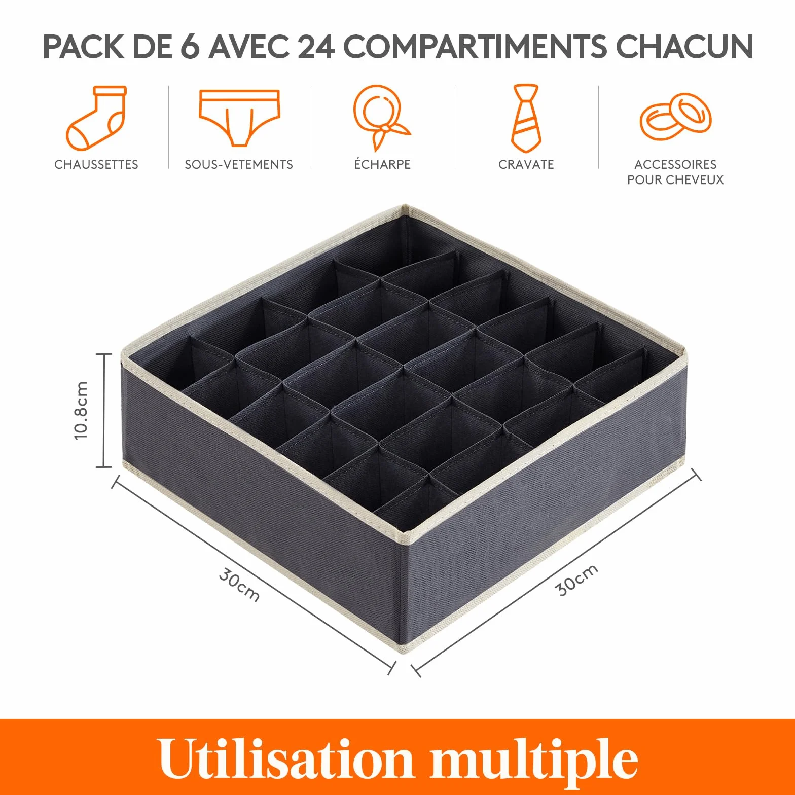 Lifewit Lot de 8 Organisateurs Tiroirs Pliables en Tissu 24 Compartiments Gris