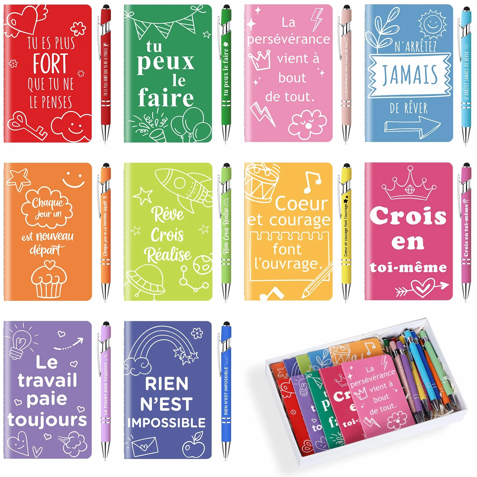 Carnets de notes motivants 10 pièces avec stylos à bille 10 pièces cadeaux inspirants