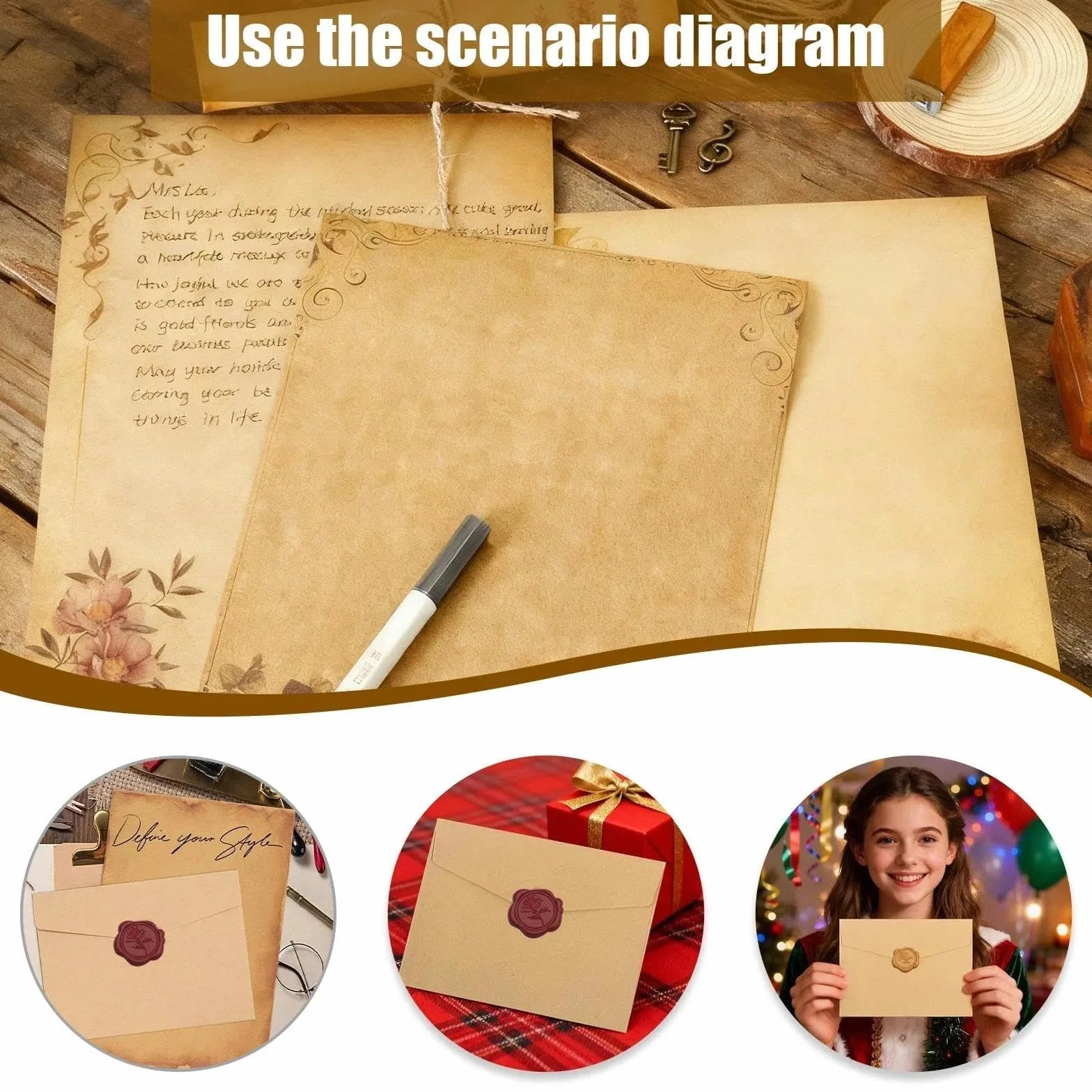 Set de 48 Papiers à Lettre et Enveloppes Vintage avec Sceaux de Cire