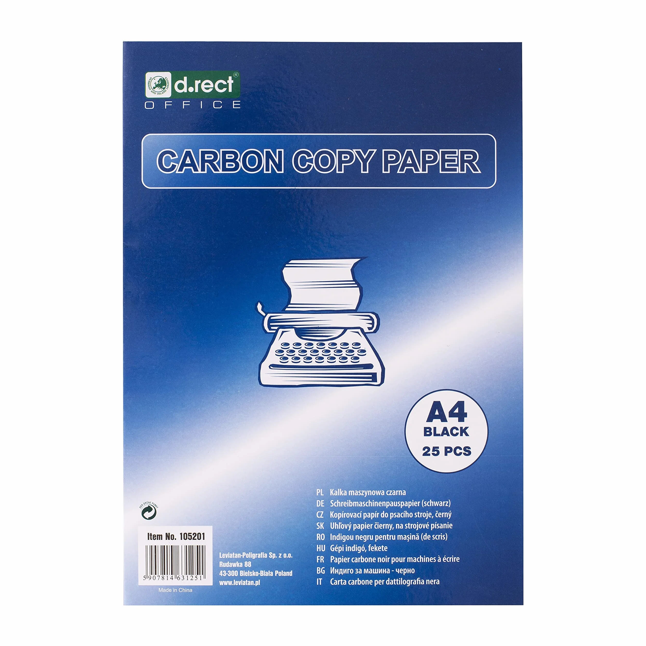 Papier carbone D.RECT A4 - Lot de 25 feuilles - Encre noire