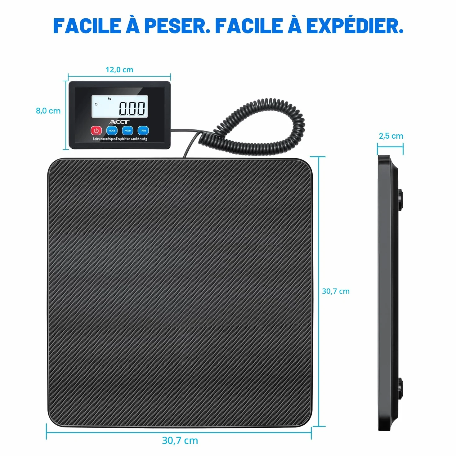 Balance postale numérique 440 lb avec fonction Hold/Tare, arrêt automatique