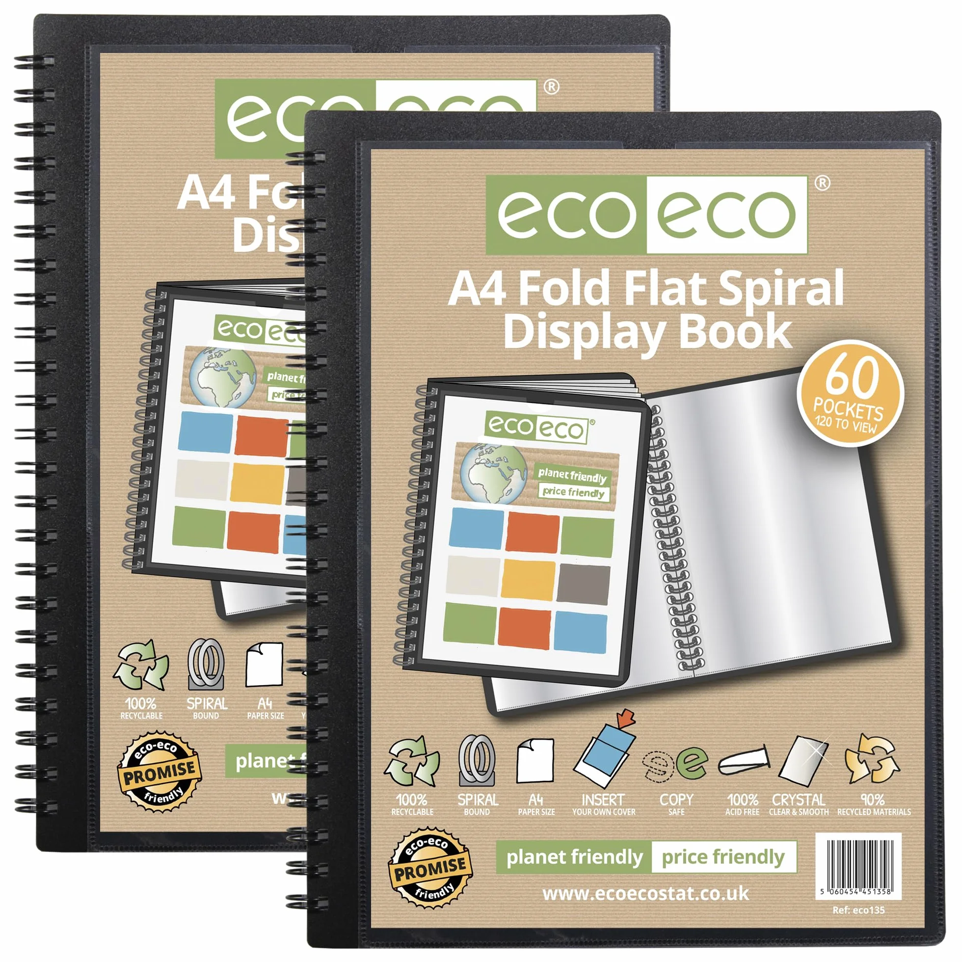 Eco135x2 Lot de 2 protège-documents A4 50% recyclés 60 pochettes