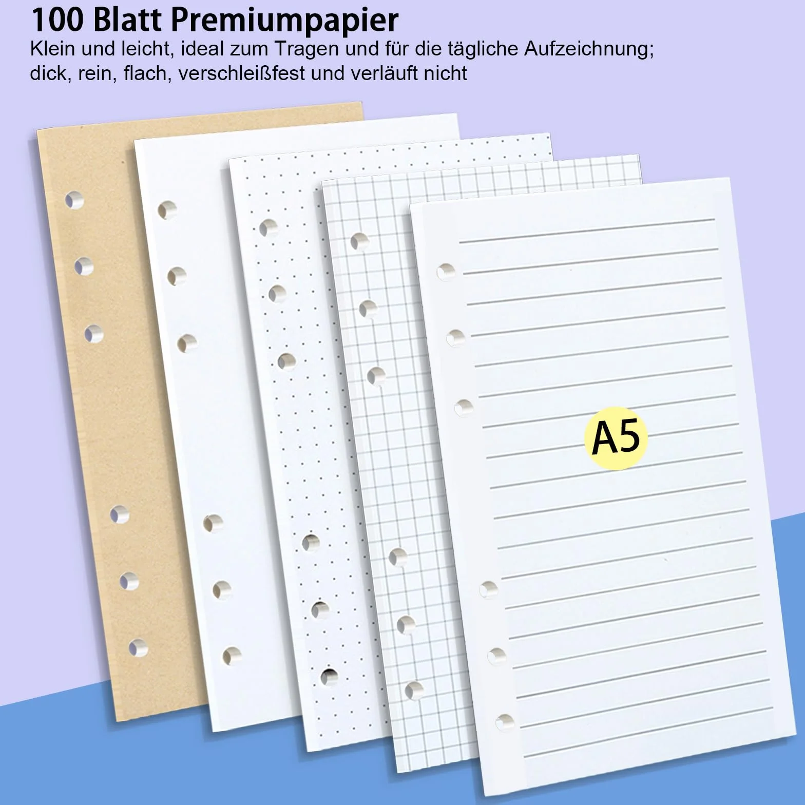 Recharges de papier A5 6 trous 100 feuilles 200 pages Intercalaires colorés Notes enveloppe pour classeur à 6 anneaux