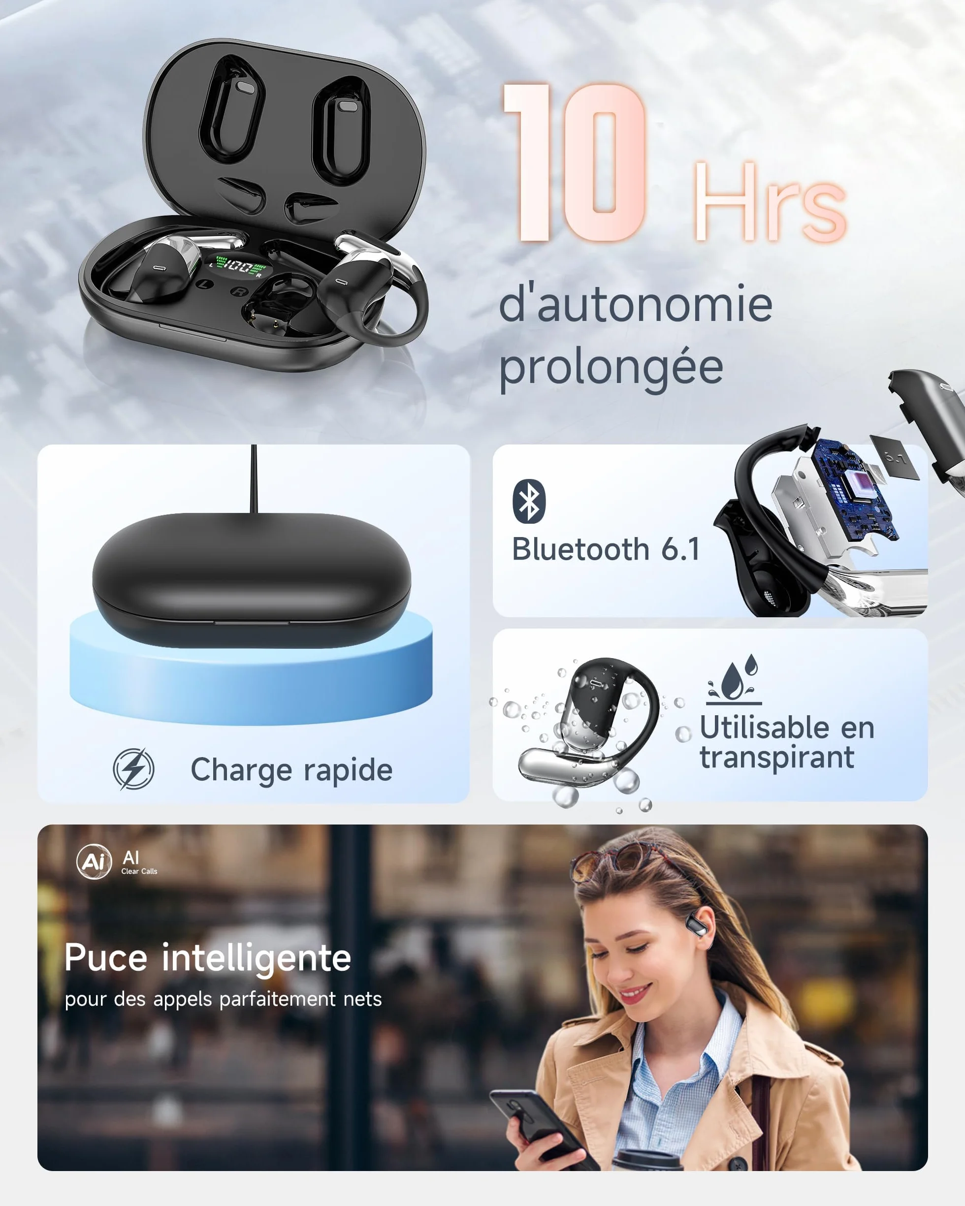 Paekole Écouteurs Traducteurs sans Fil Bluetooth 6.1, 198 Langues, Autonomie 80h