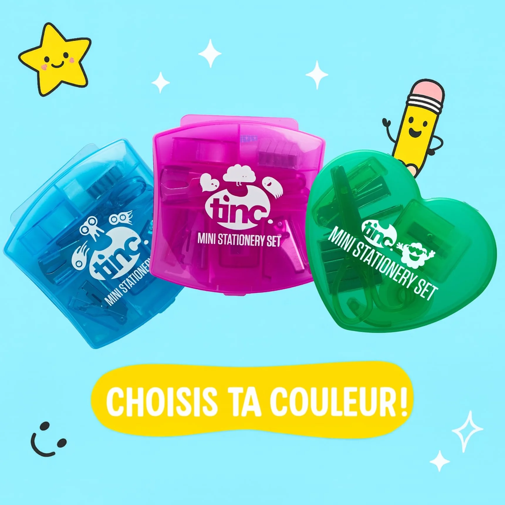 Mini Kit de Papeterie avec Agrafeuse, Ruban Adhésif, Ciseaux, Taille-crayon et Dégrafeuse - Fournitures de Bureau Compactes Rose