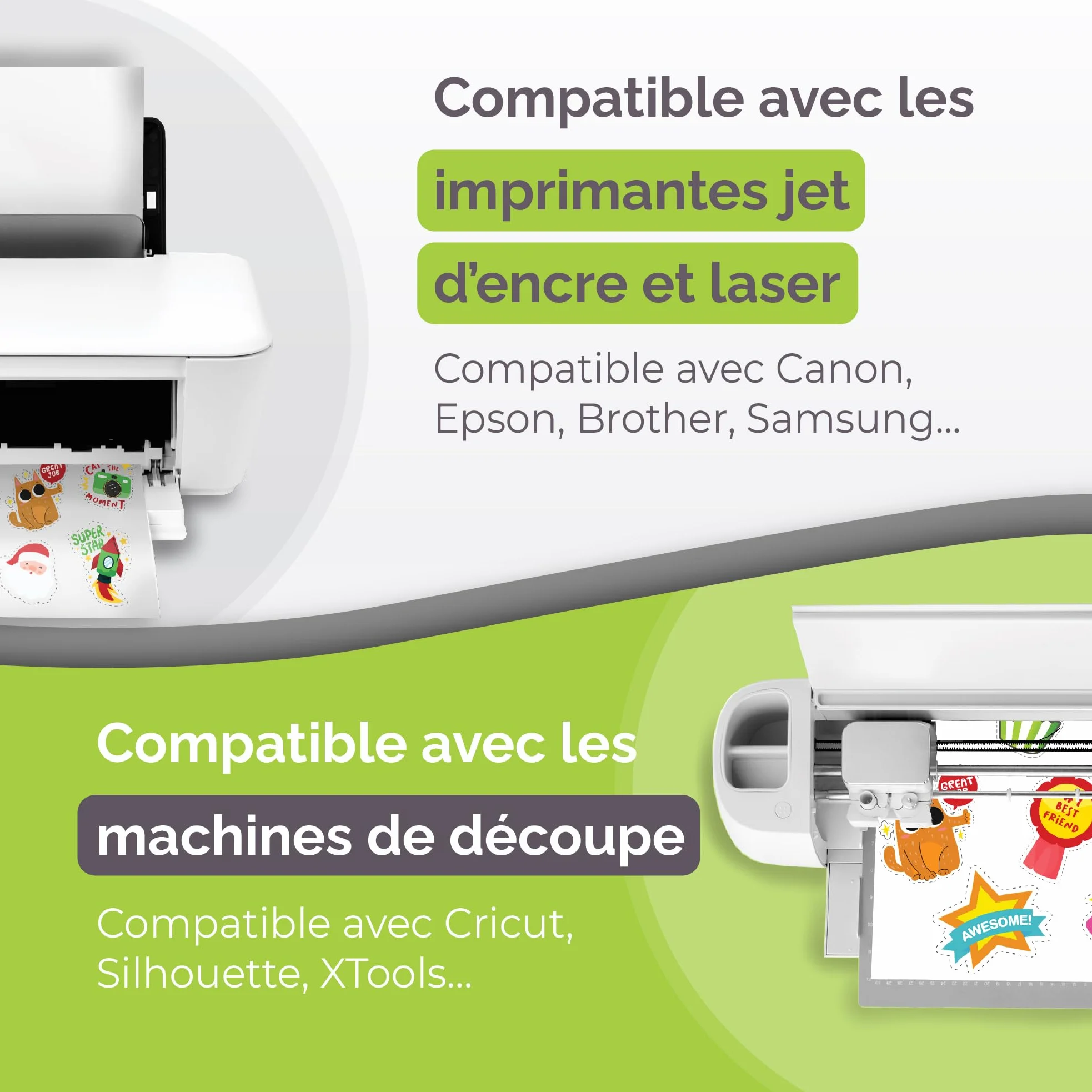Papier autocollant vinyle imprimable blanc mat résistant à l'eau Lot de 34 feuilles