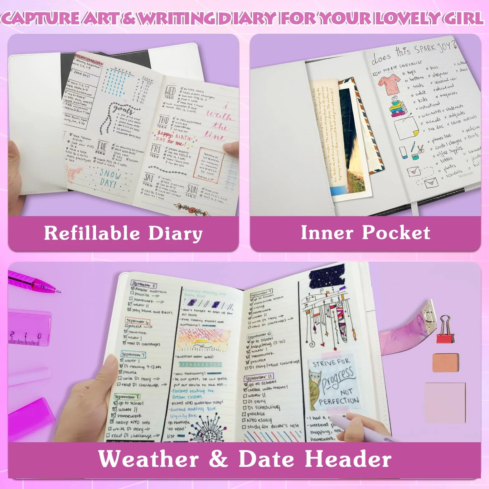 Journal intime avec cadenas Secret Diary serrure à combinaison filles 8-13 ans stylo multicolore 6 en 1 autocollants cadeau anniversaire