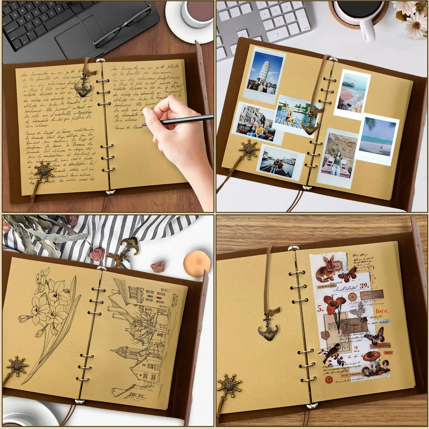 Carnet de Notes A5 Cuir Synthétique Rechargeable Vintage Journal Voyage Croquis Marron