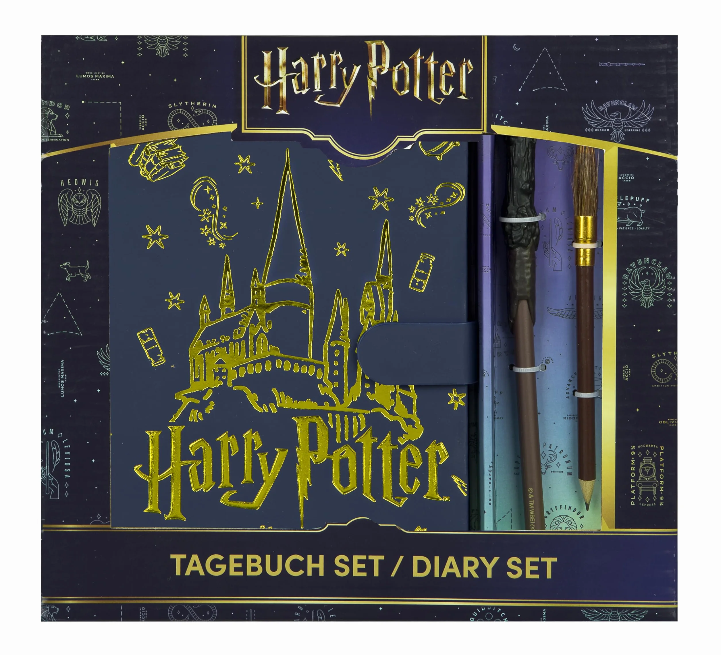 Harry Potter Undercover Ensemble de carnets A5 – Fermeture magnétique, 80 feuilles papier FSC, stylo magique et crayon balai