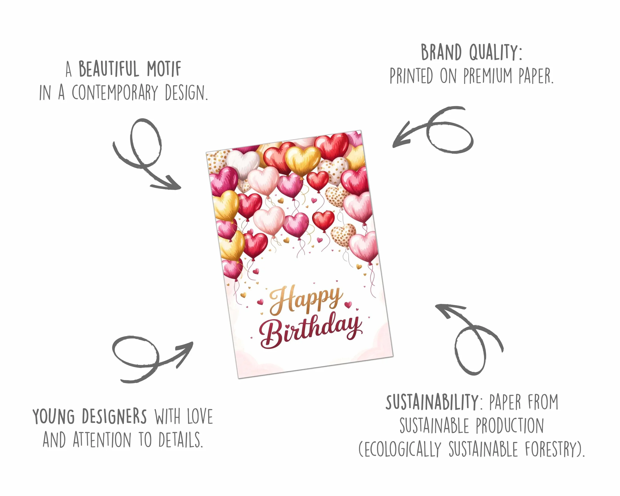Edition Seidel Premium carte d'anniversaire A4 Happy Birthday femme cœurs avec enveloppe
