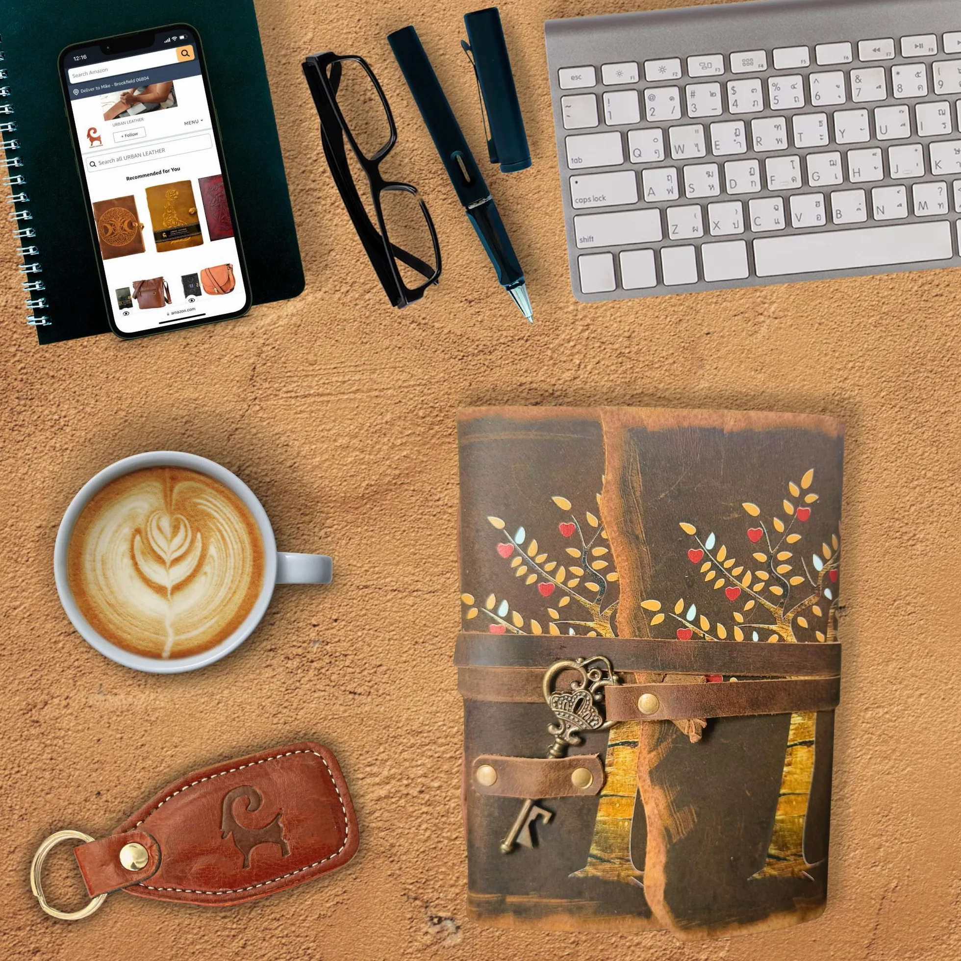 URBAN LEATHER Journal Intime Arbre De Vie Feuilles De Cœur Couverture Cuir Papier Vierge