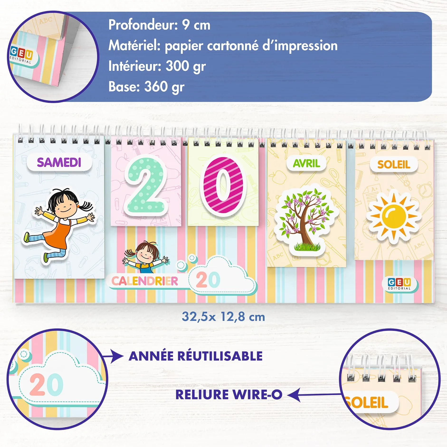 Calendrier pour Enfant Jeux Educatif Apprendre les Jours Mois Saisons Temps Onglets Illustrations Français