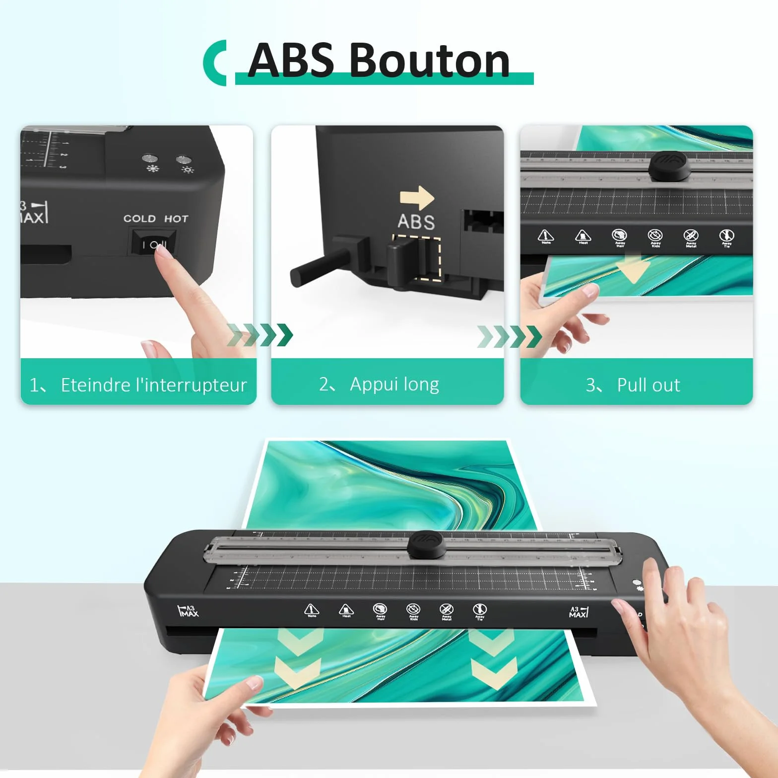 Plastifieuse A3 Thermique et à Froid, Préchauffage Rapide sans Bourrage, pour A4 A5 A6 Maison Bureau