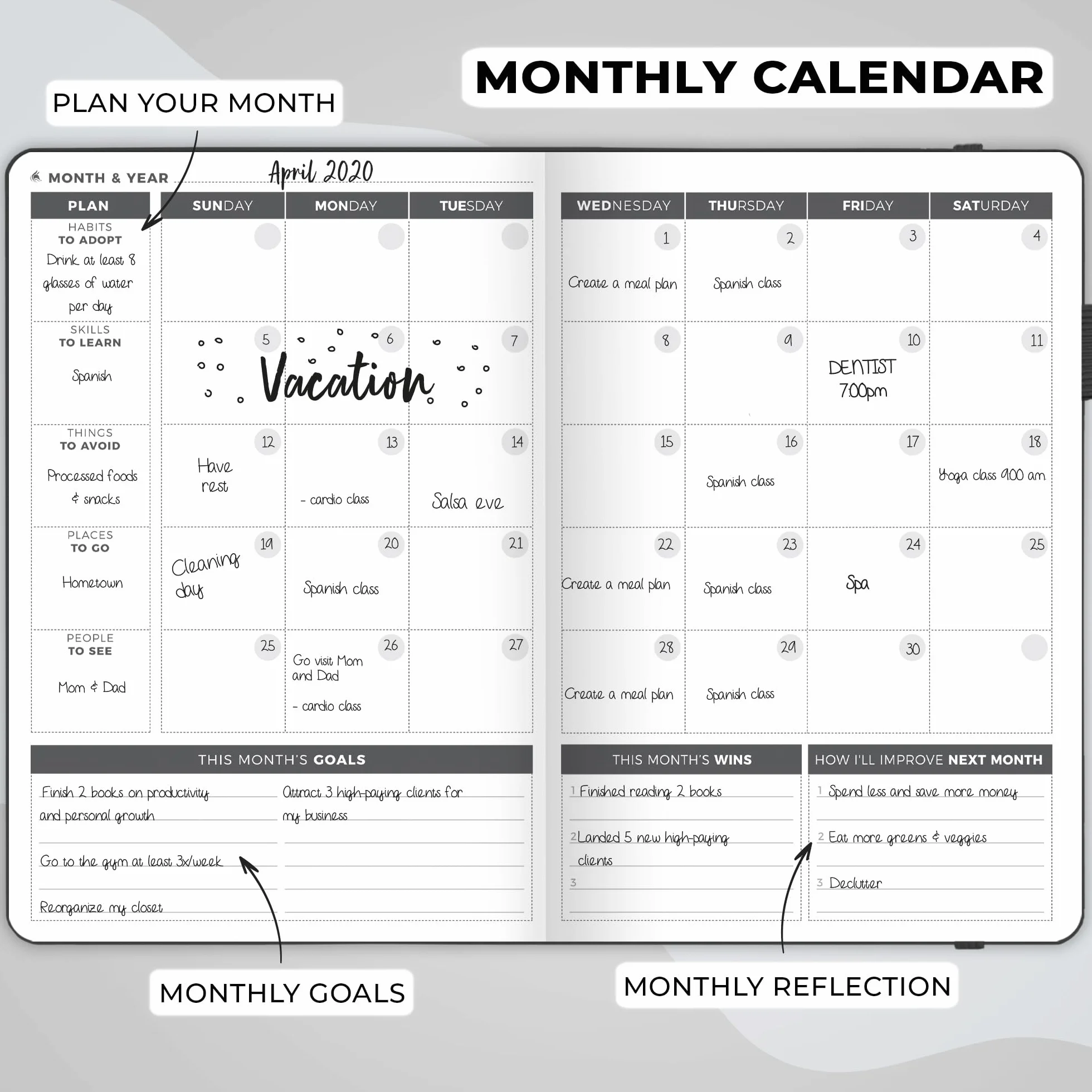 Clever Fox Planificateur Agenda Personnel Noir - Journal Quotidien et Hebdomadaire