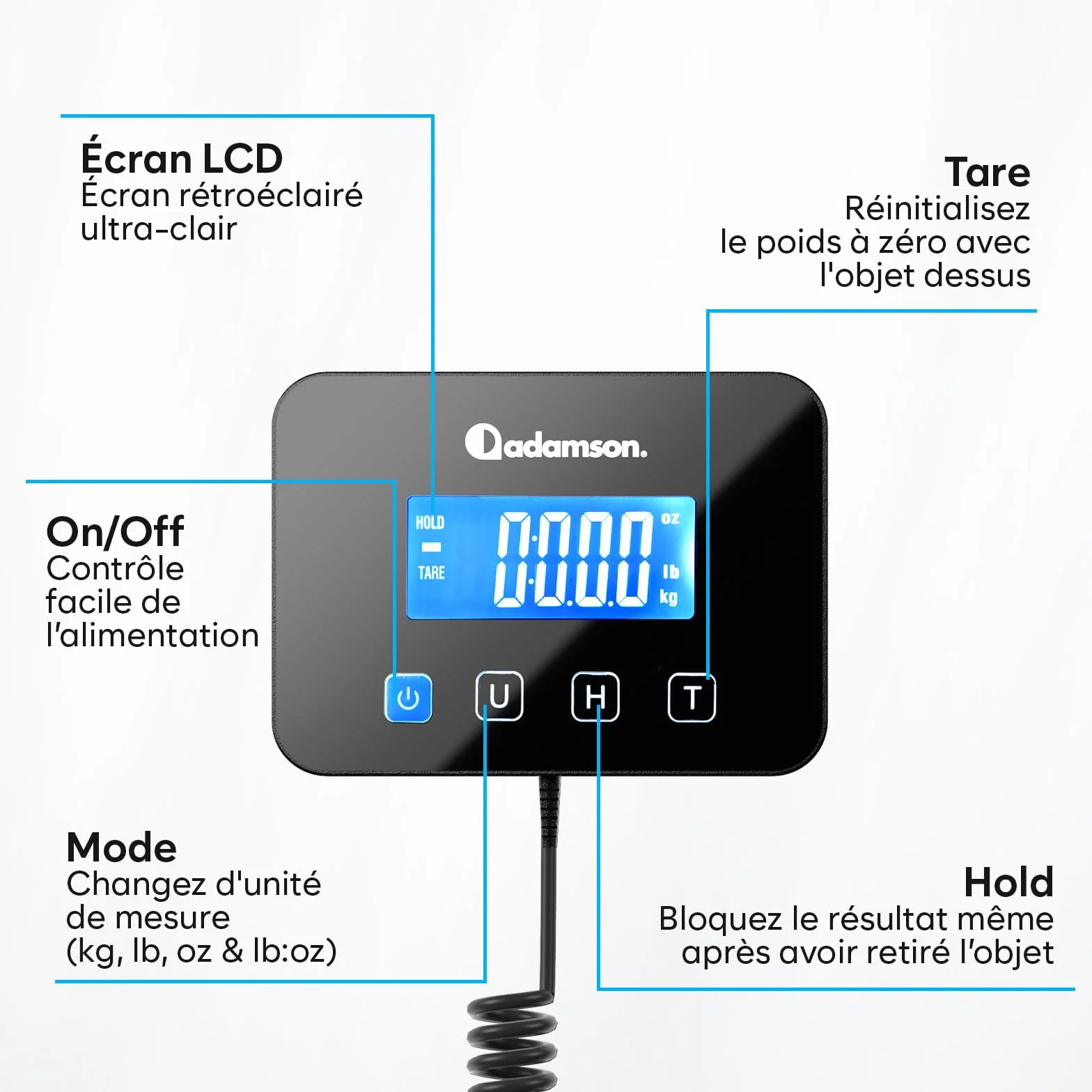 Balance Colis Électronique 200 kg/10 g avec Hold/Tare Professionnelle Industrielle Pile Câble Inclus