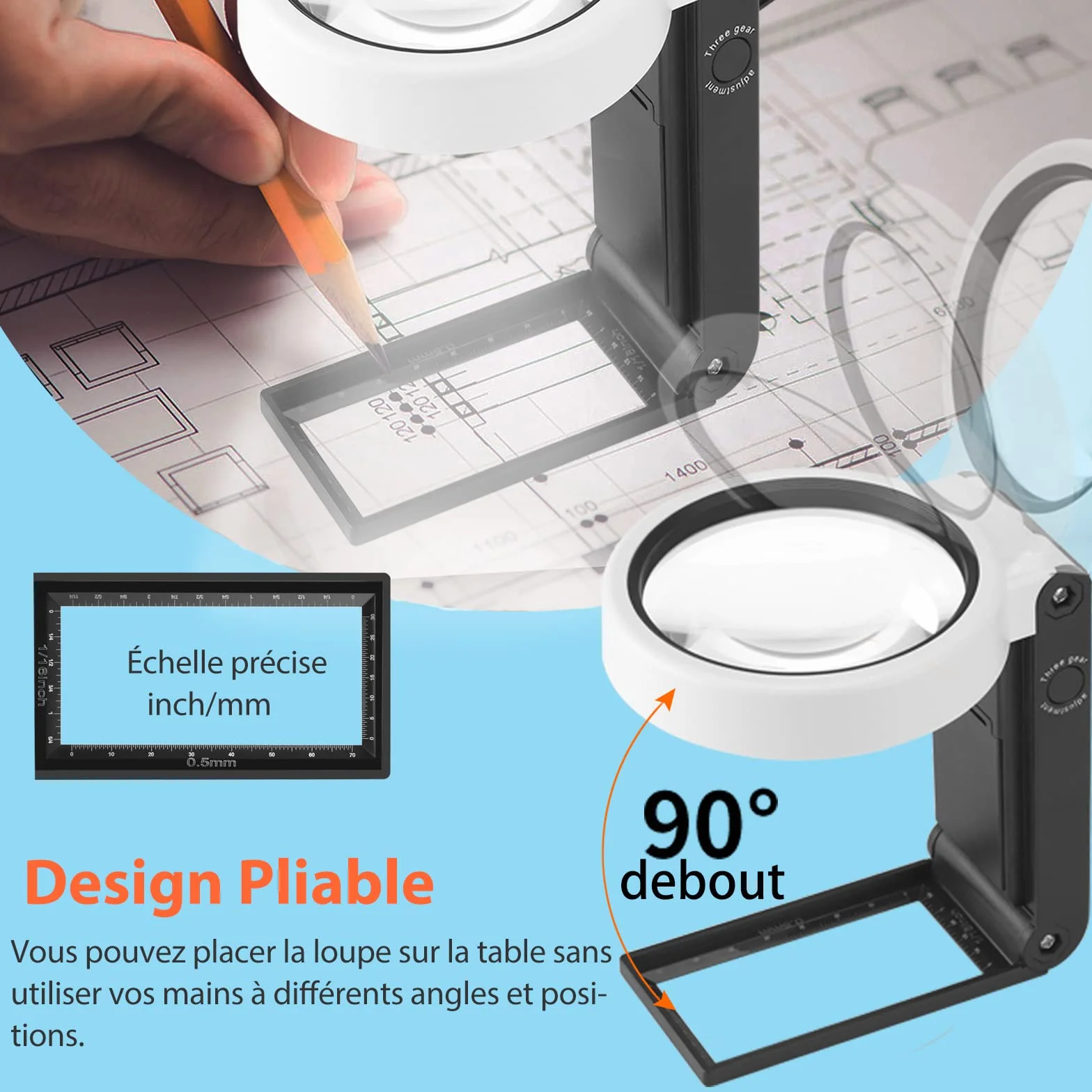 Grande Loupe 10X 30X LED Portable avec Lumière et Support