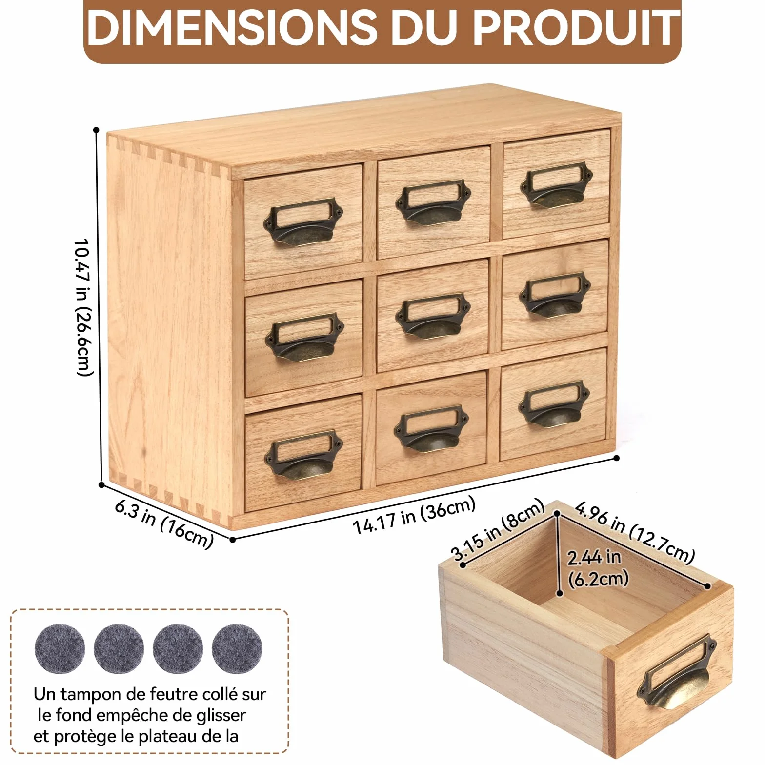 KIRIGEN Boîte de rangement en bois massif - Organisateur de bureau, tiroir multifonctionnel grande capacité