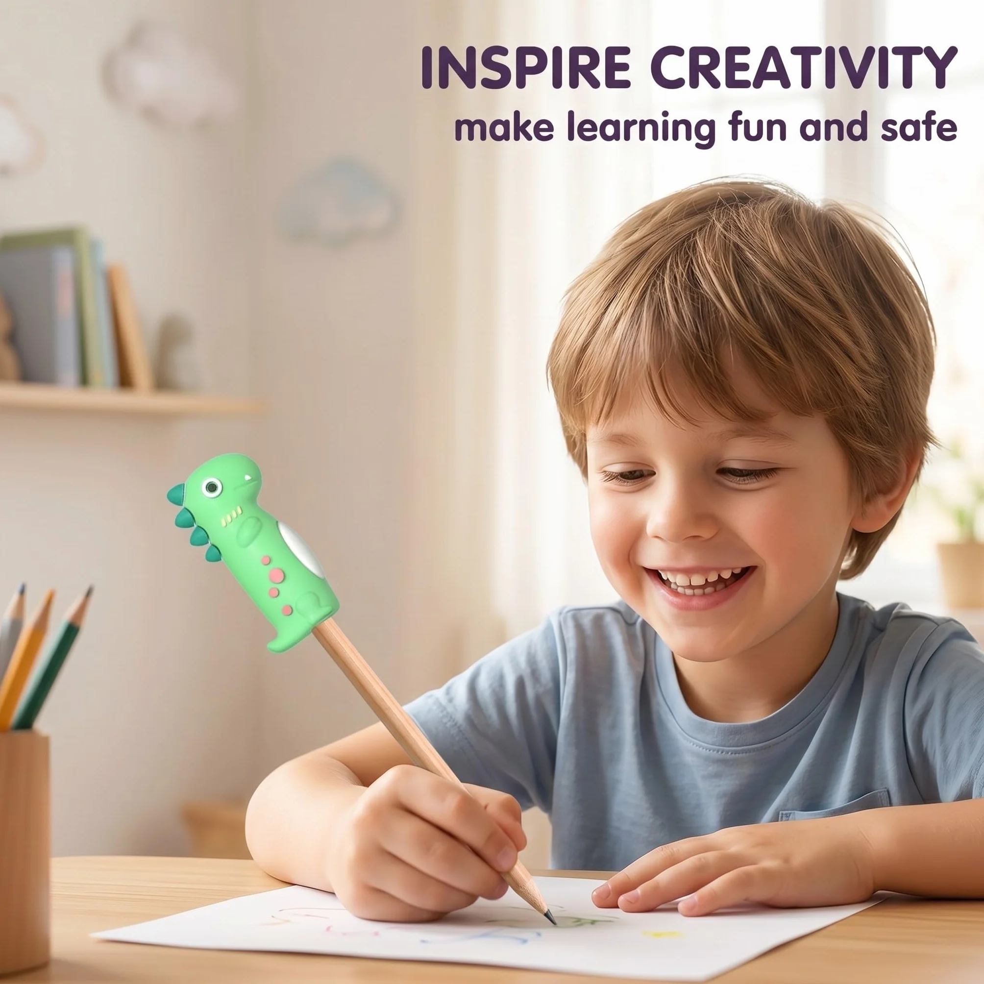 Embouts de Crayon en Silicone, Crayon Empilable, Motifs Chat et Dinosaure, Capuchons de Protection pour Pointe de Stylo