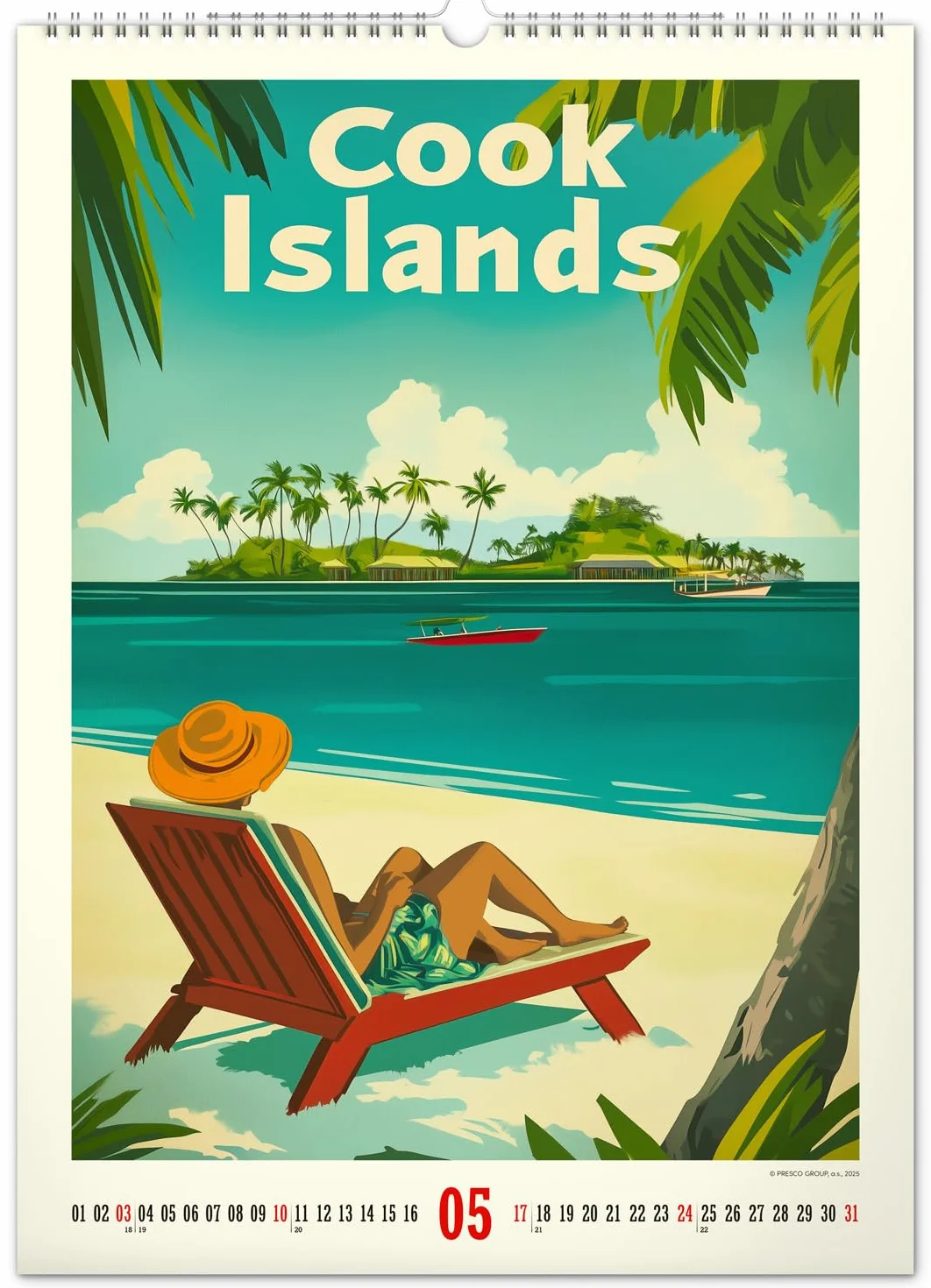 NOTIQUE Calendrier mural 2026 Poster vintage 33 x 46 cm Paradis tropicaux