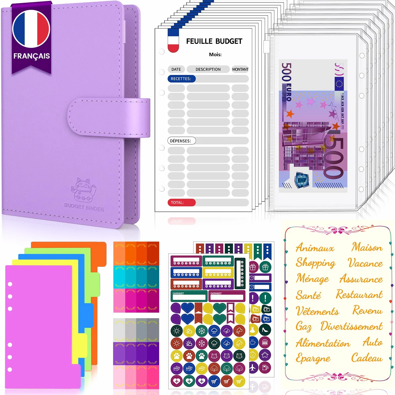 Classeur Budget Francais A6 Enveloppe Violet Carnet Organisateur