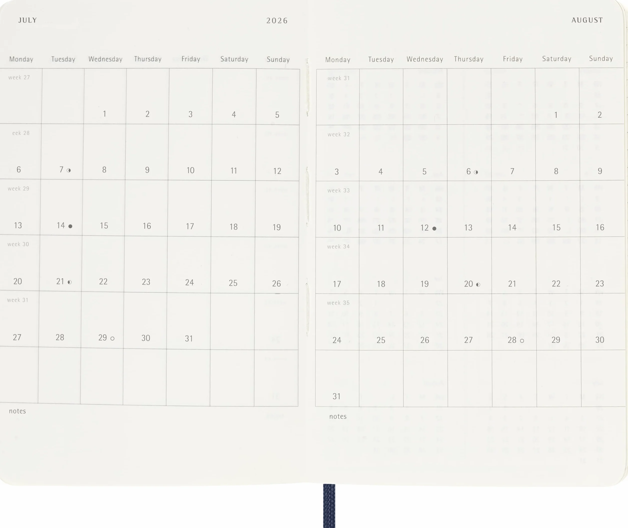 Moleskine Agenda Hebdomadaire 2026 12 Mois Couverture Souple Fermeture Élastique Format Pocket 9x14 Bleu