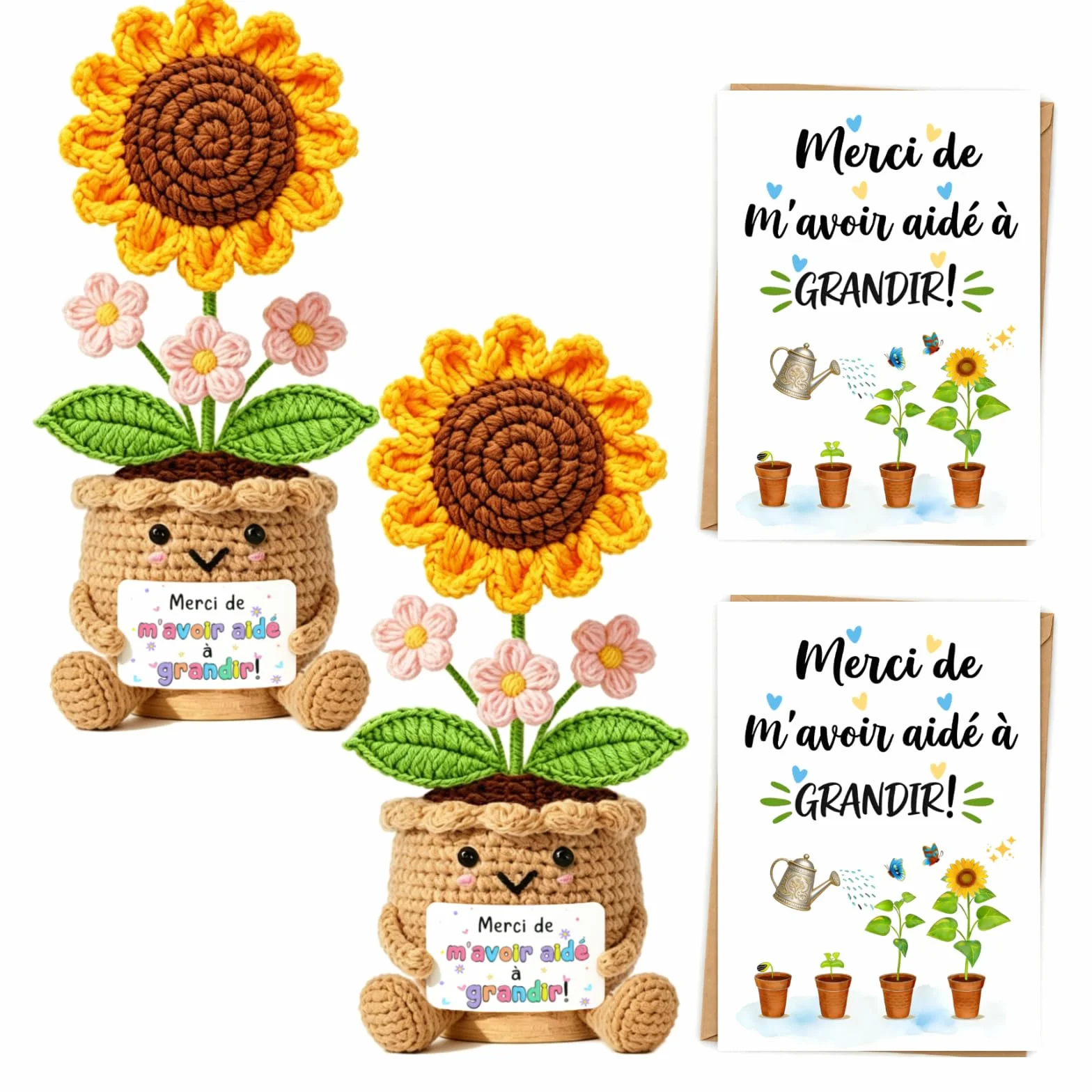 Tournesol au Crochet Fait Main Cadeau pour Éducatrice de Garderie - Fleur Éternelle avec Carte de Remerciement