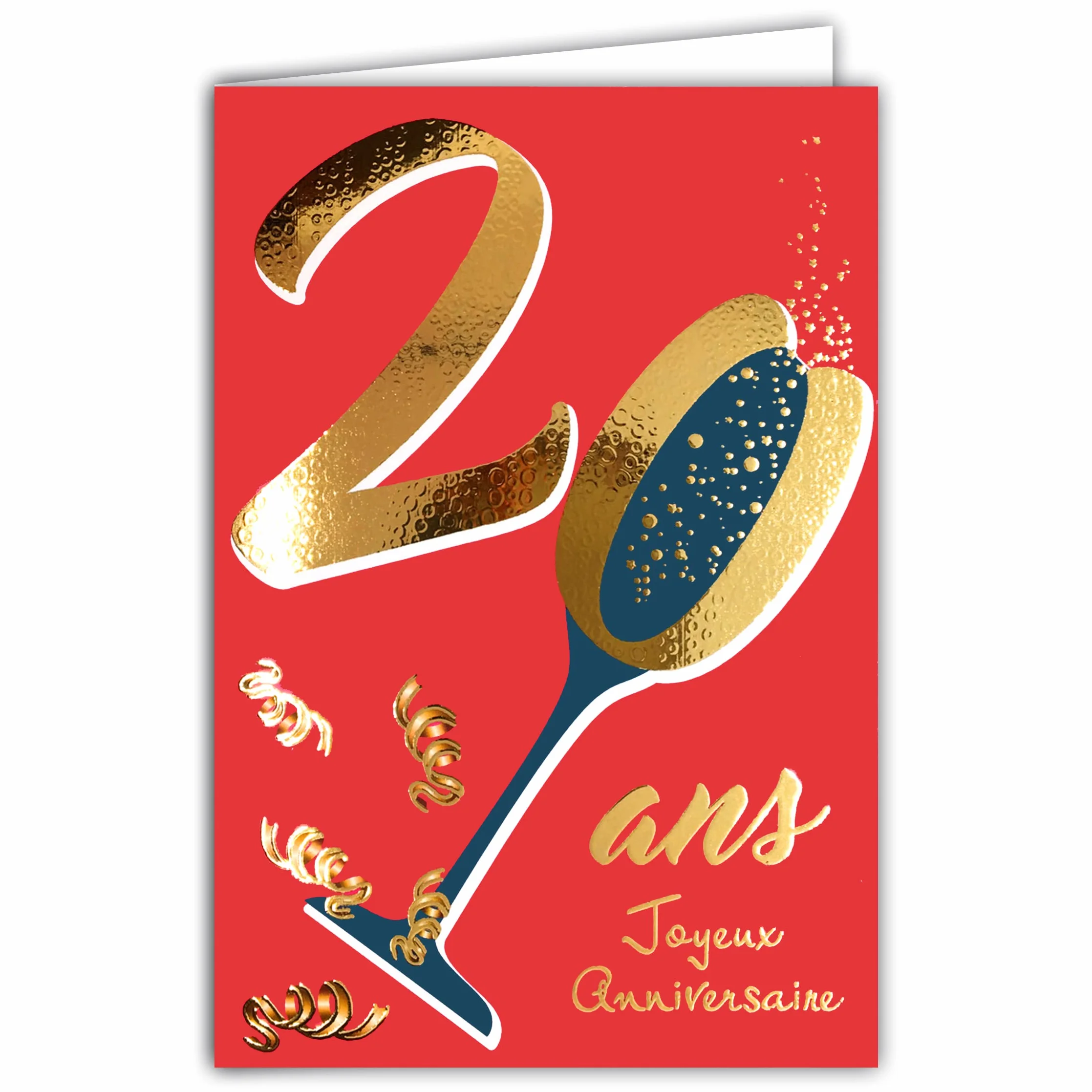 Carte Anniversaire 20 ans Or Doré Relief Texturé Homme Femme - Enveloppe incluse - ColorAges Rouge et Or Doré