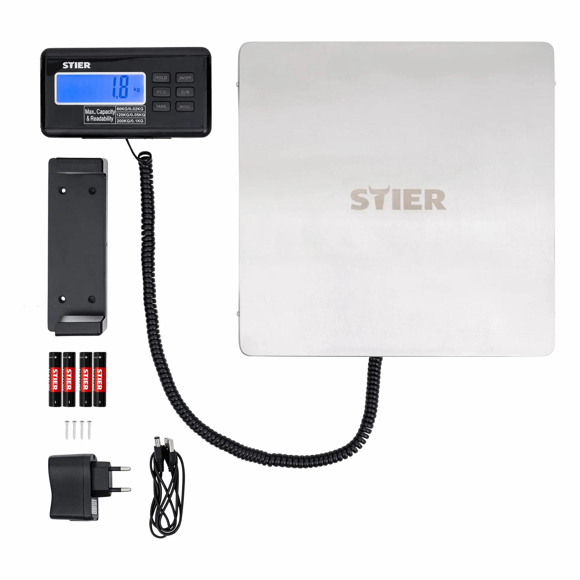 Pèse-colis STIER 200 kg plateau acier inoxydable 30 x 30 cm