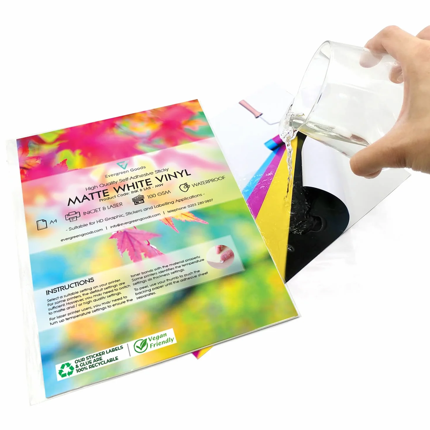 Evergreen Goods 20 feuilles papier autocollant vinyle blanc mat imperméable A4 pour imprimantes jet d'encre laser