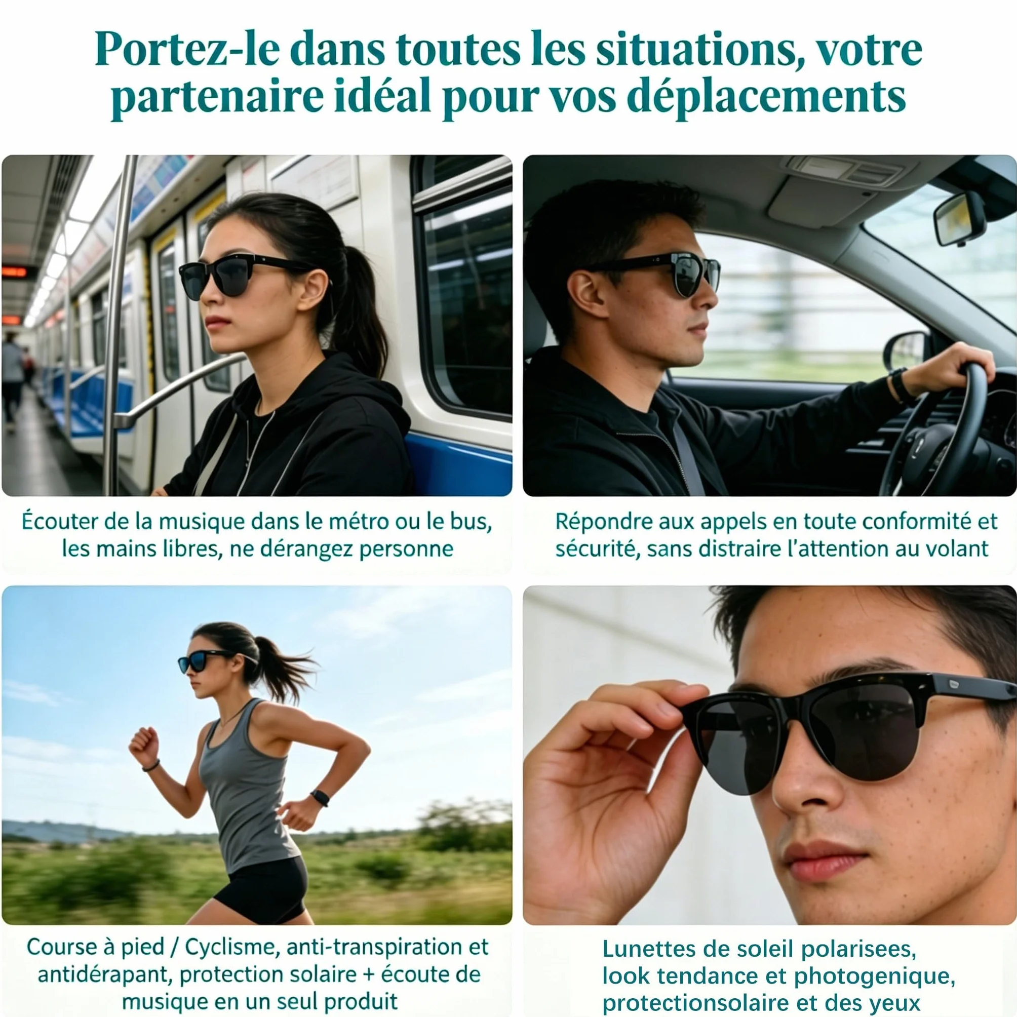 Lunettes Connectées Bluetooth IA Traduction Vocale Smart Glasses Appels Musique UV400 Hommes Femmes