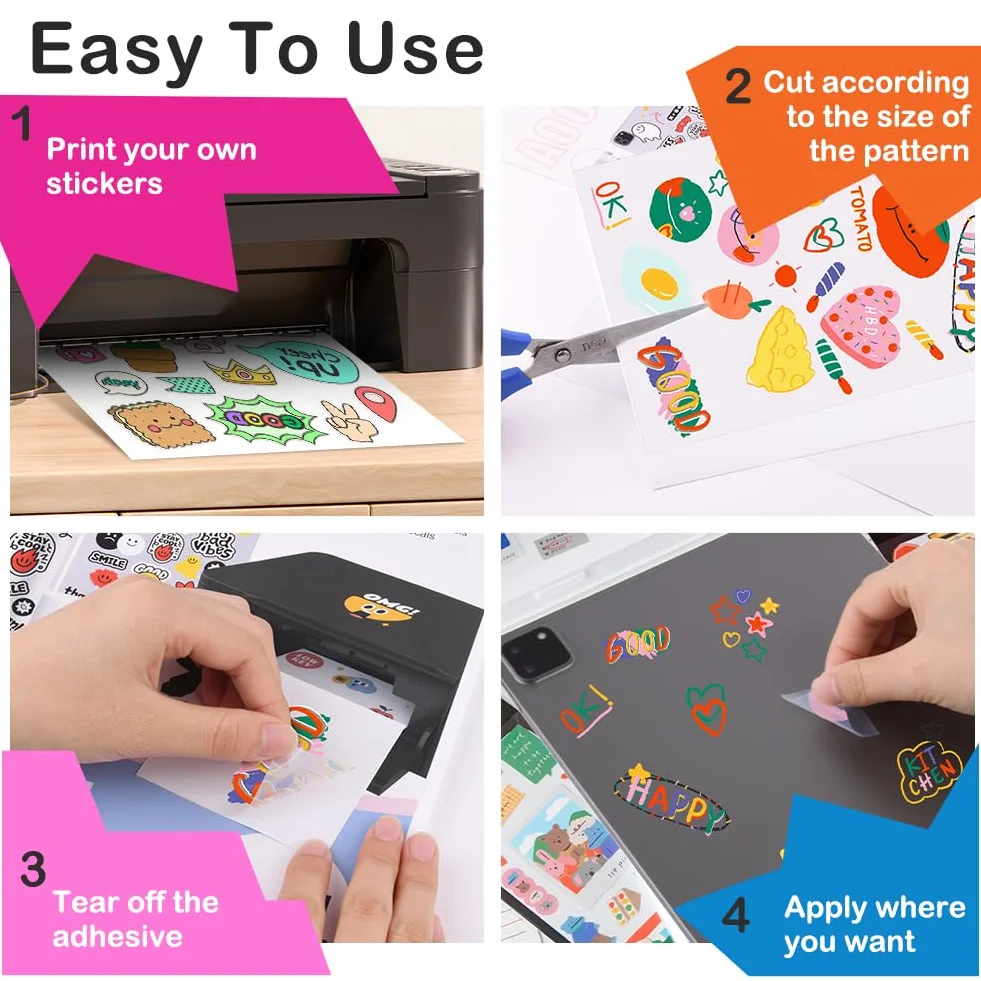 Papier Autocollant Transparent A4 12 Feuilles Vinyle Imprimable Étanche pour Imprimante Jet d'Encre