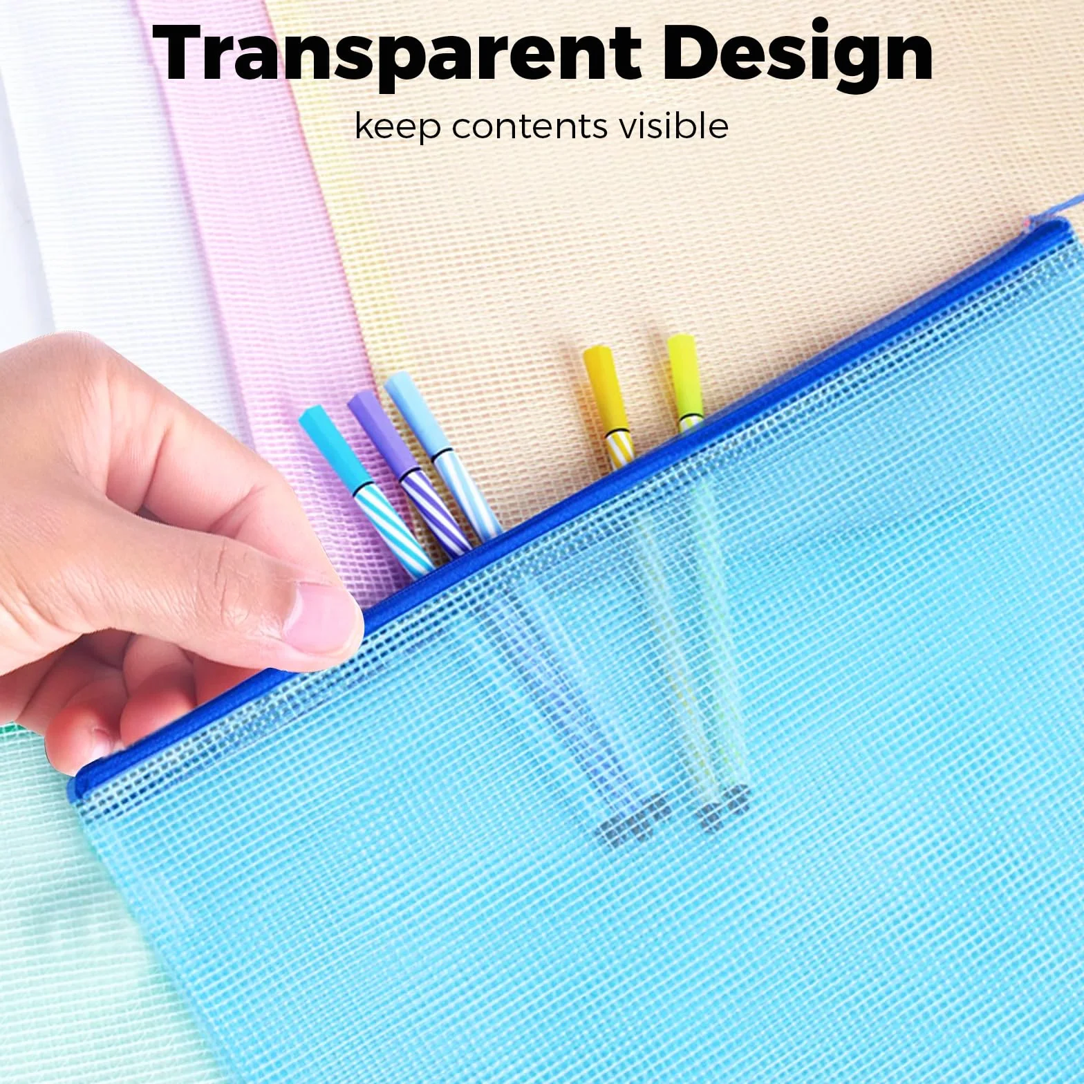 Pochette Document Zippée A5 PVC Transparente 5 Couleurs, Ranger Papiers Petits Objets, Fournitures Cosmétiques Voyage (10 PCS)