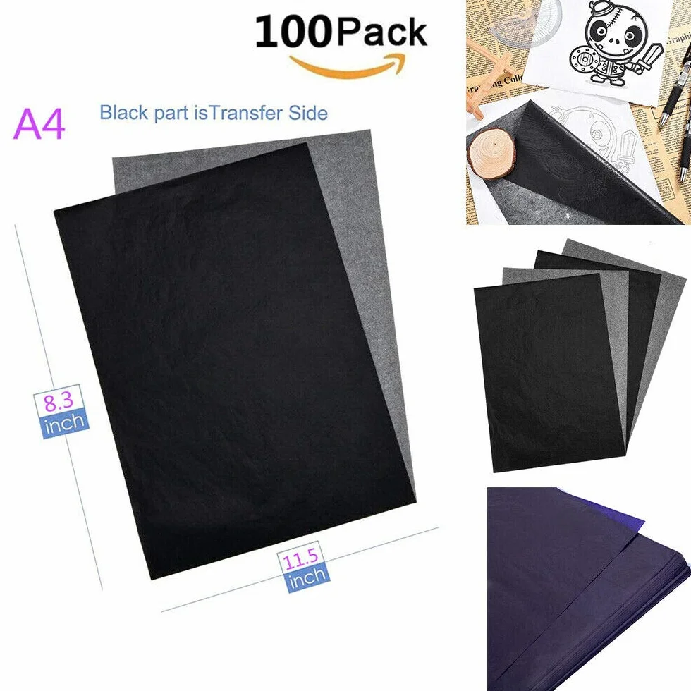 Papier Transfert Carbone A4 100 Feuilles Bleu pour Bois Toile