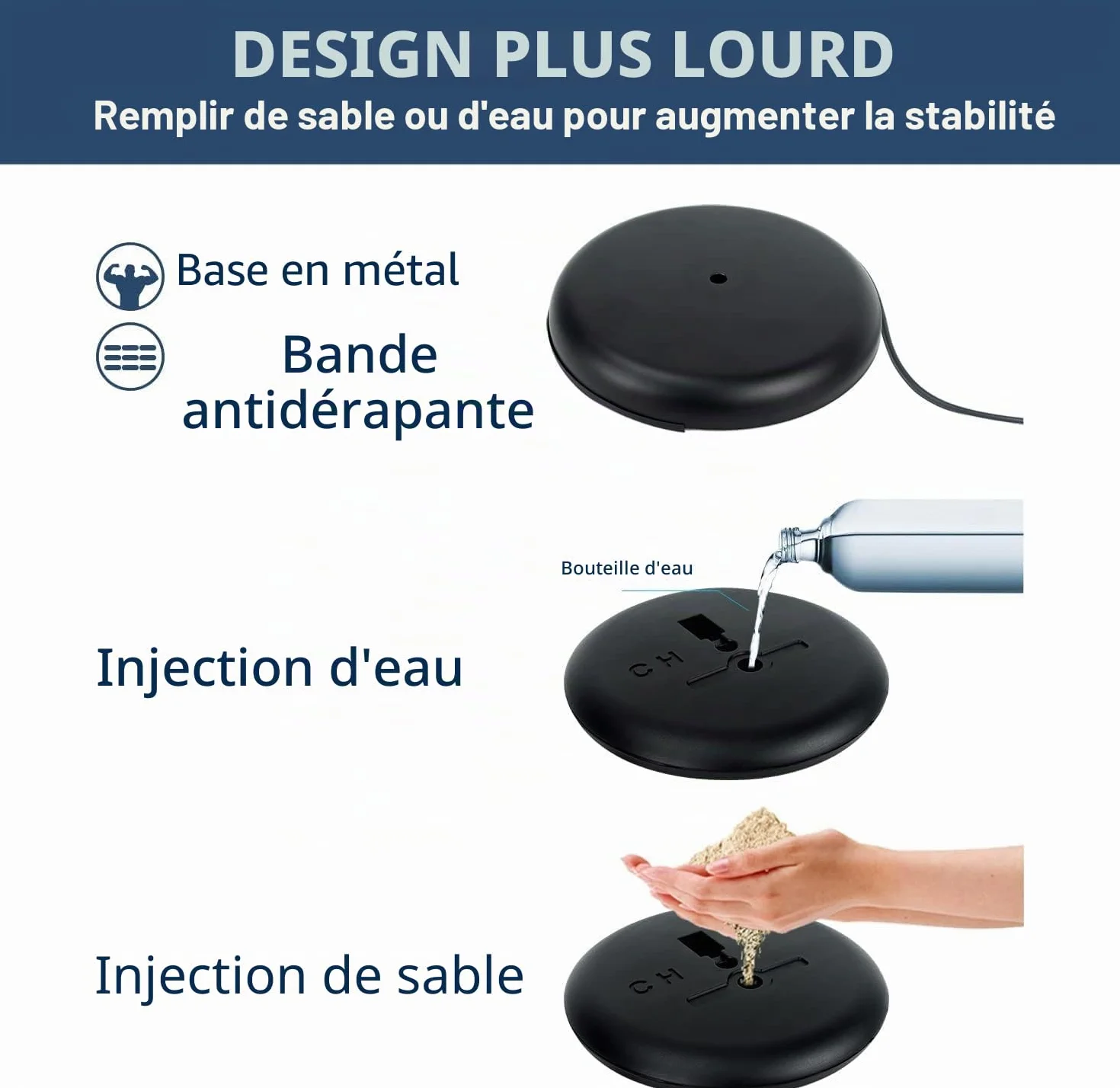 Porte-affiche en aluminium réglable avec base en métal robuste, présentoir publicitaire (Noir, A3)