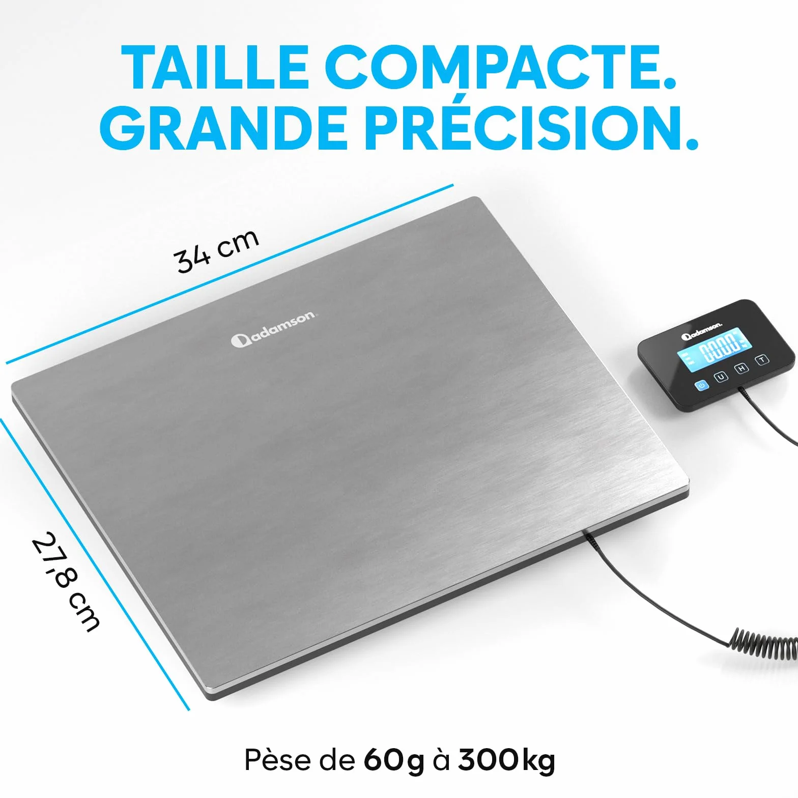 Balance Colis Électronique 300 kg Professionnelle Industrielle avec Hold/Tare Argent Pile Câble Inclus