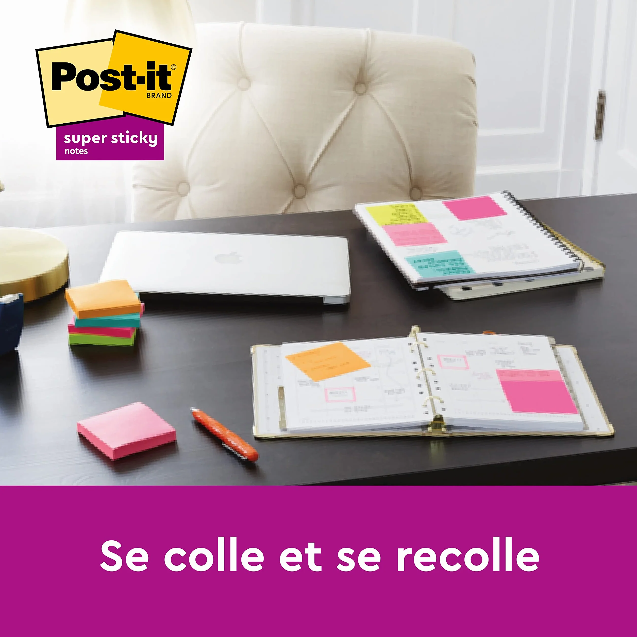 Post-it Z-Notes Autocollantes Super Sticky, 8 Blocs + 4 Gratuits, 90 Feuilles, 76 mm x 76 mm