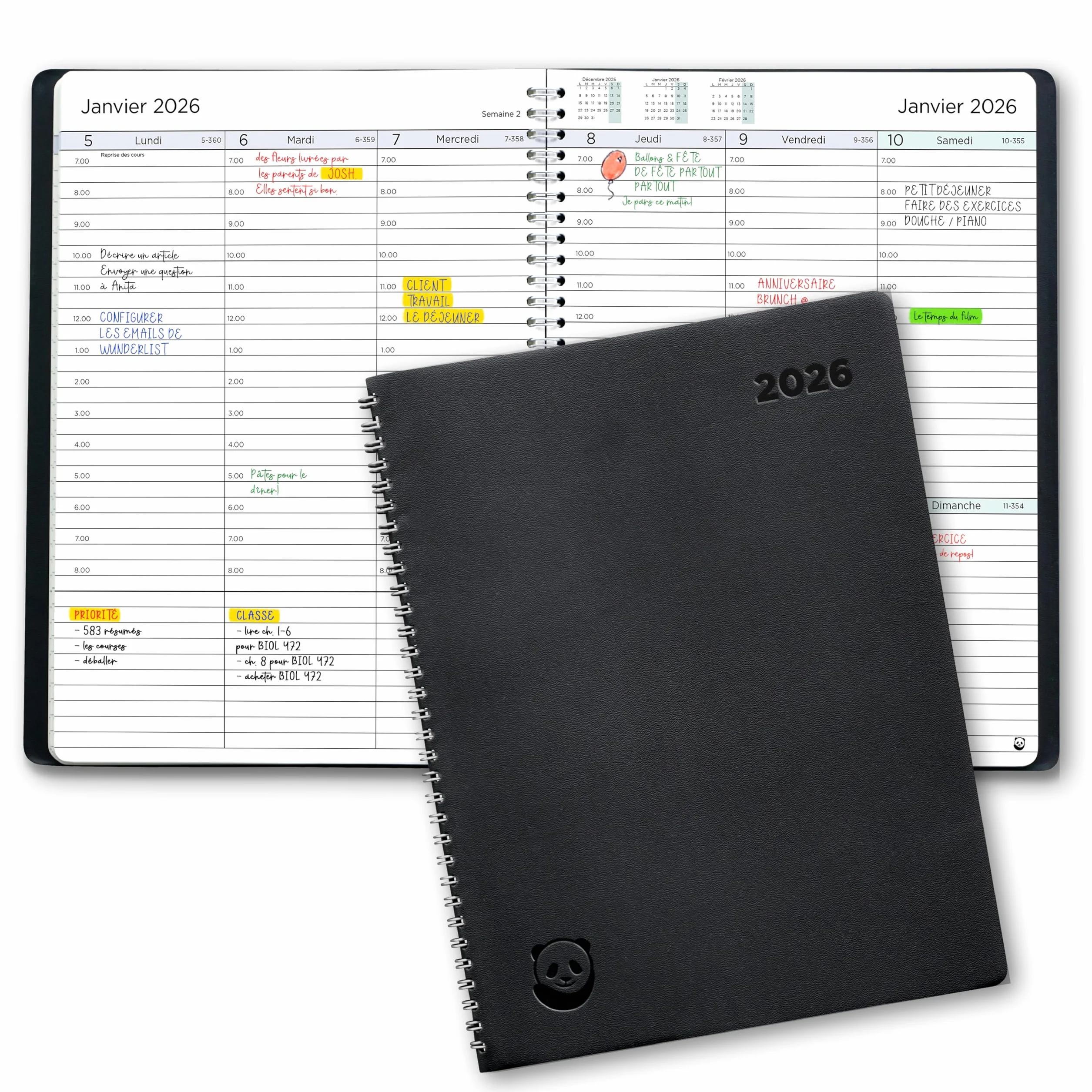 Smart Panda Agenda 2026 A4 Semainier Couverture Souple Intervalles 30 Minutes Planner Notes Français